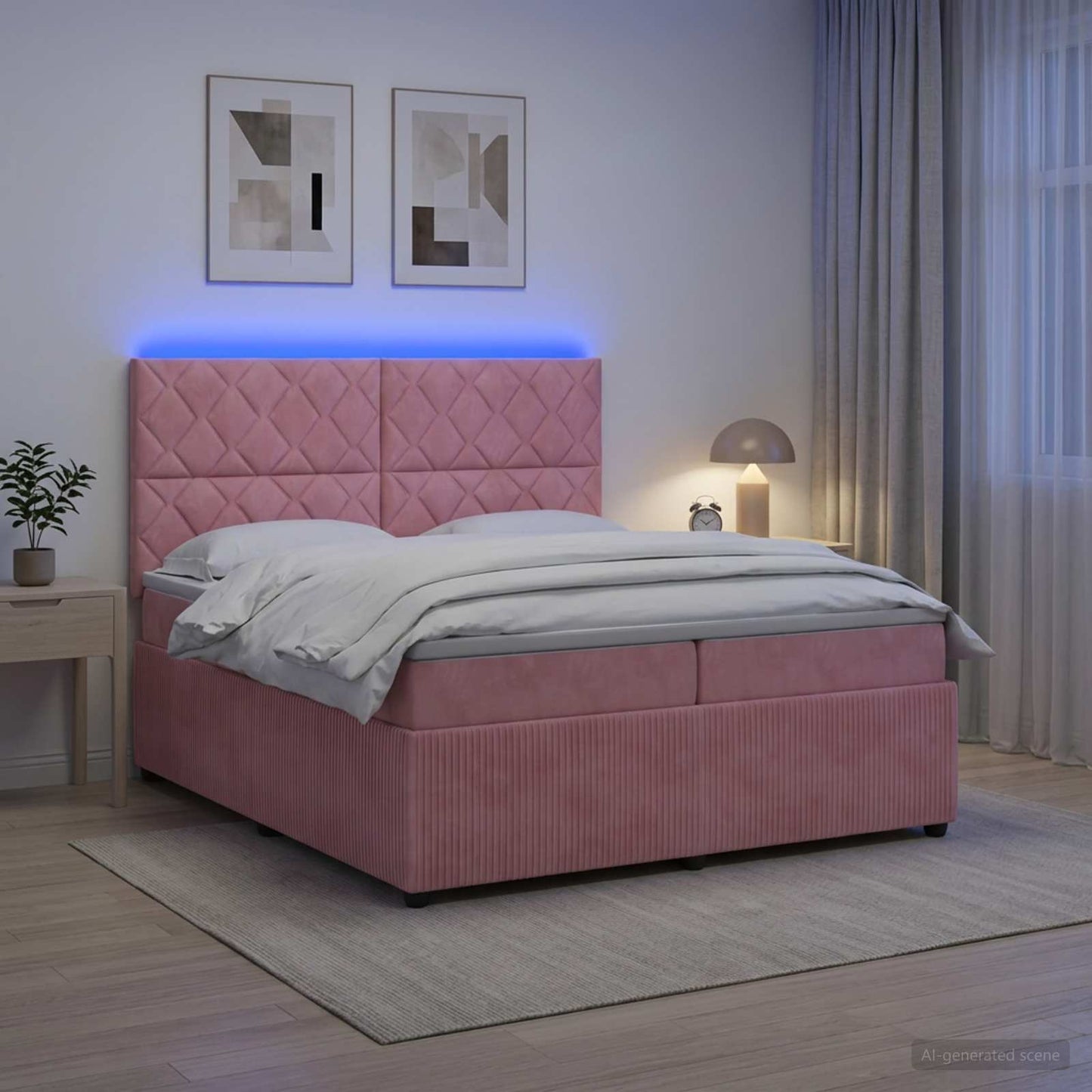 vidaXL Κρεβάτι με κουτί ελατηρίου LED και στρώμα Ροζ 200 x 200 cm