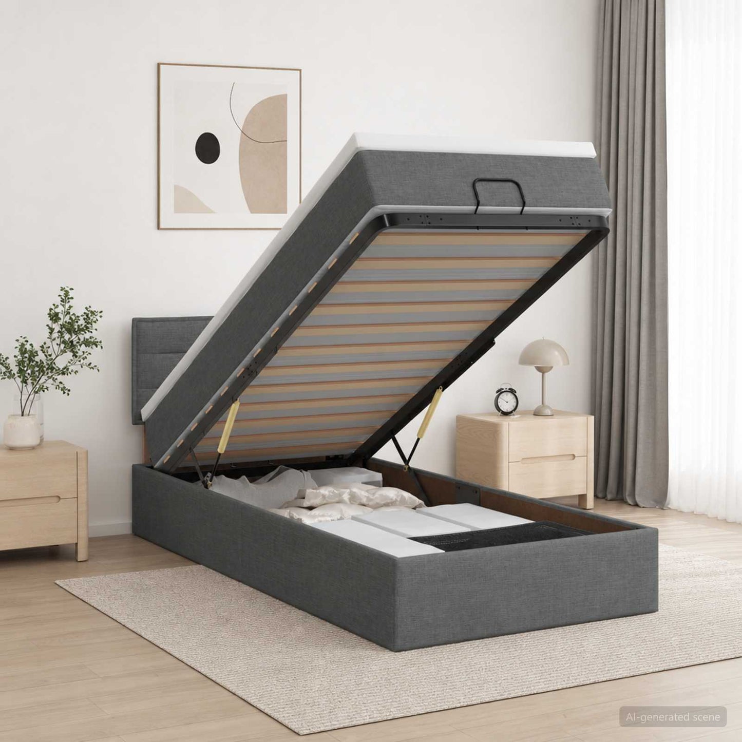 vidaXL Κρεβάτι Ottoman με στρώμα Σκούρο Γκρι 90 x 190 cm Ύφασμα