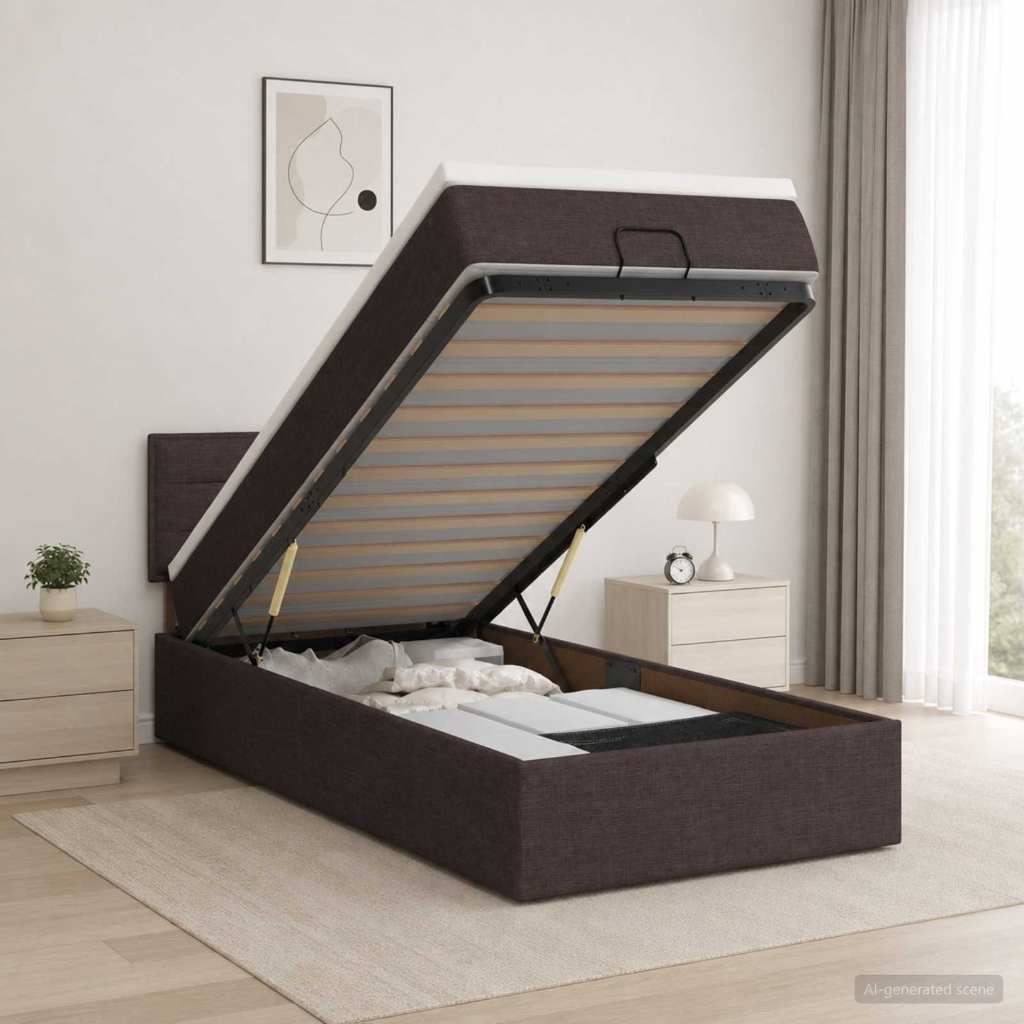 vidaXL Κρεβάτι Ottoman με στρώμα Σκούρο Καφέ 90 x 190 cm Ύφασμα