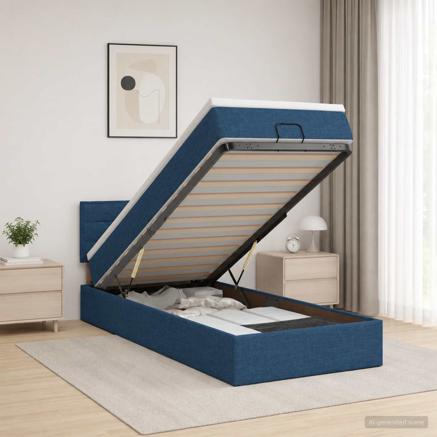 vidaXL Κρεβάτι Ottoman με στρώμα με κεφαλάρι Μπλε 100 x 200 cm Ύφασμα