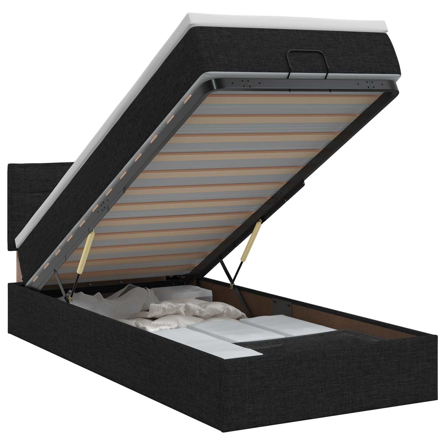 vidaXL Κρεβάτι Ottoman με στρώμα με κεφαλάρι Μαύρο 90 x 190 cm Ύφασμα