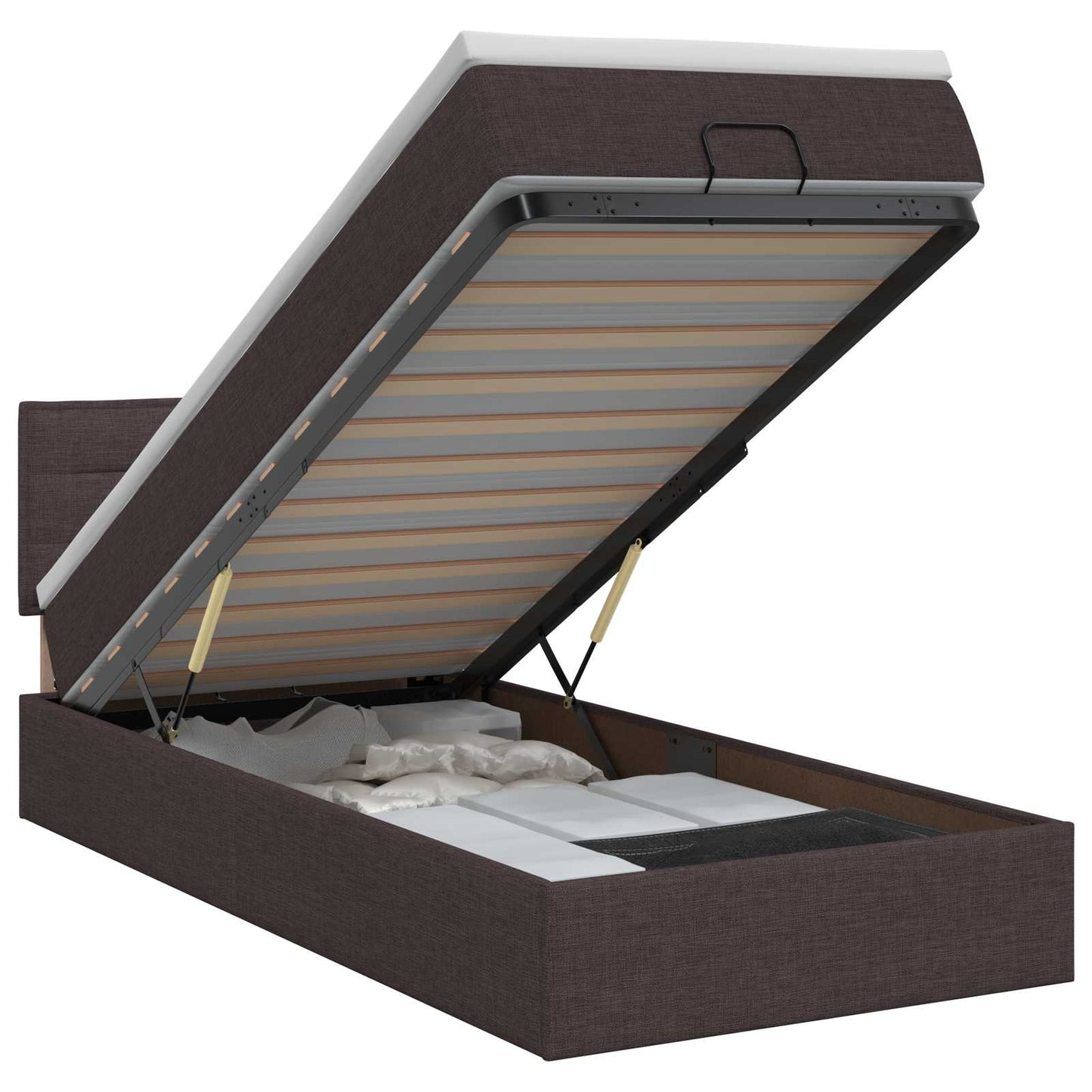 vidaXL Κρεβάτι Ottoman με στρώμα Σκούρο Καφέ 90 x 190 cm Ύφασμα