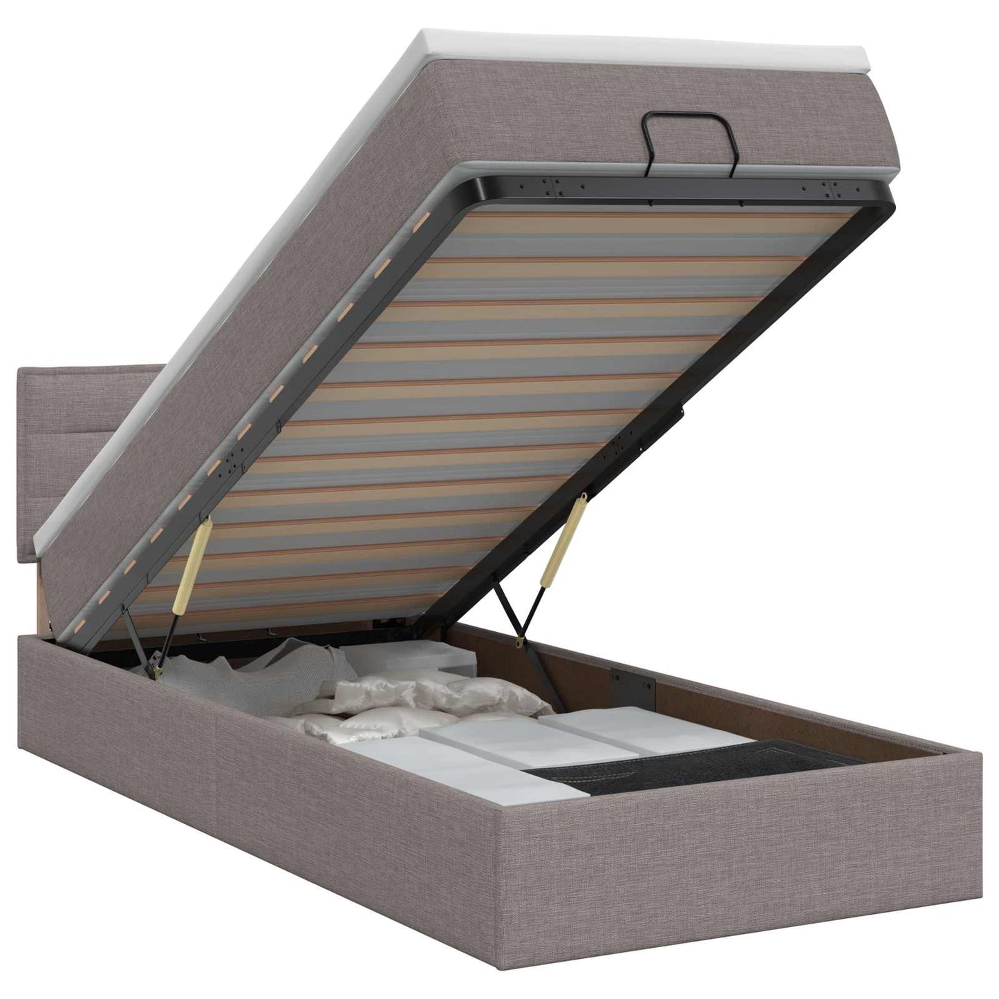 vidaXL Κρεβάτι Ottoman με στρώμα με κεφαλάρι Taupe 90 x 200 cm Ύφασμα