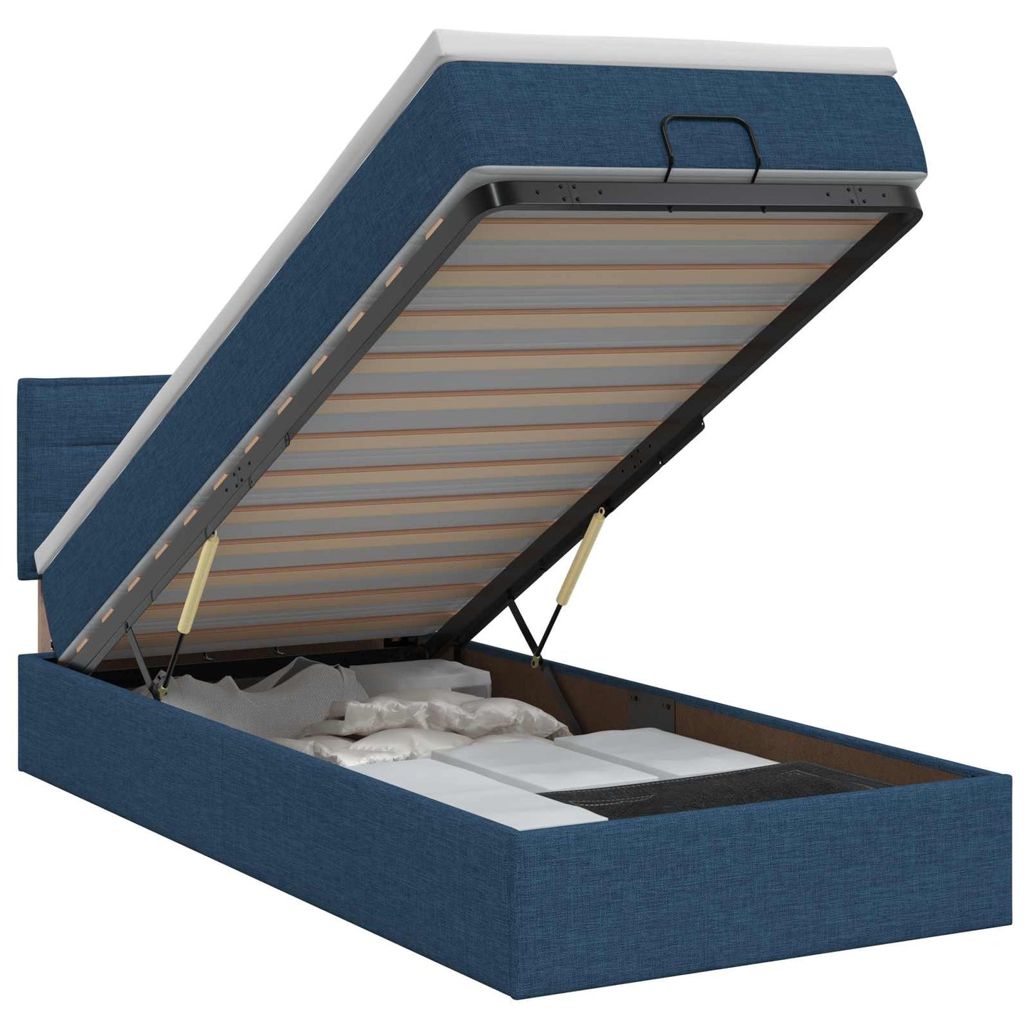 vidaXL Κρεβάτι Ottoman με στρώμα με κεφαλάρι Μπλε 100 x 200 cm Ύφασμα