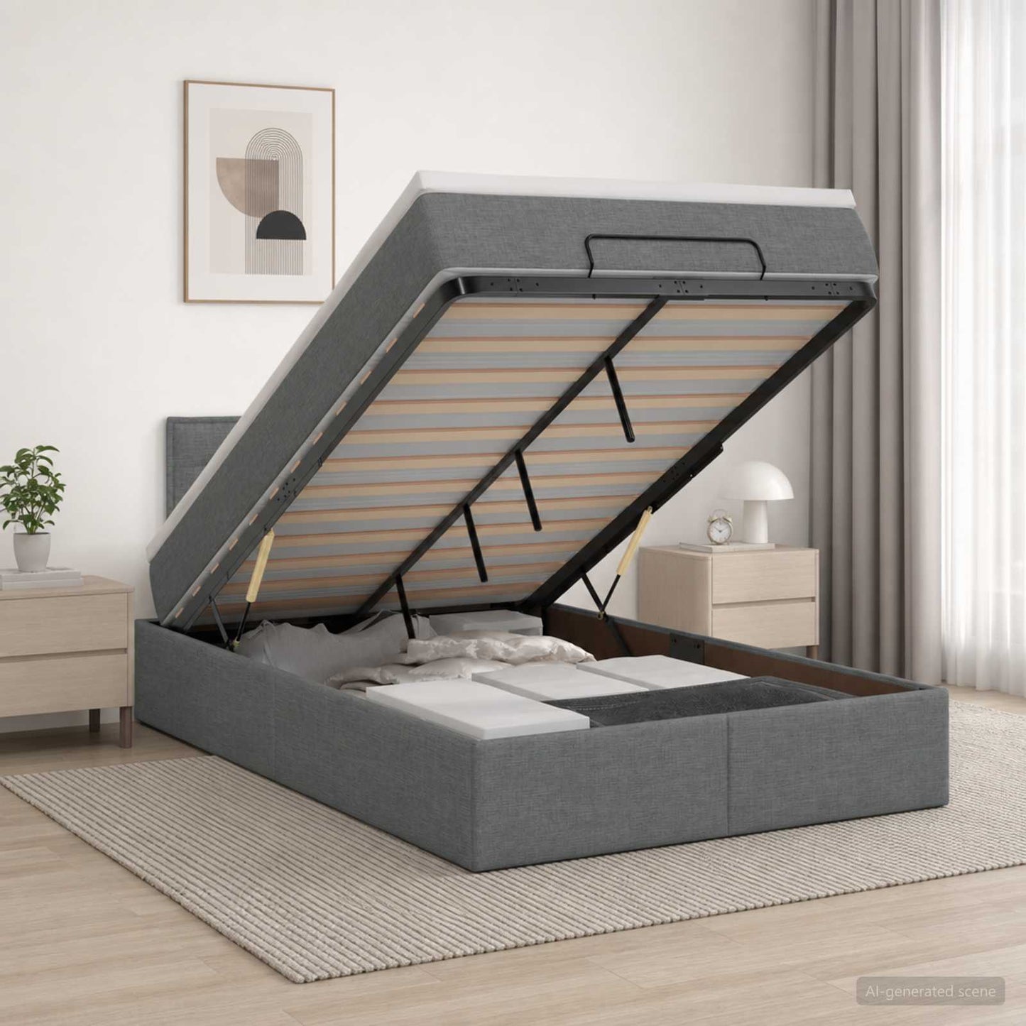 vidaXL Κρεβάτι Ottoman με στρώμα Σκούρο Γκρι 120 x 200 cm Ύφασμα