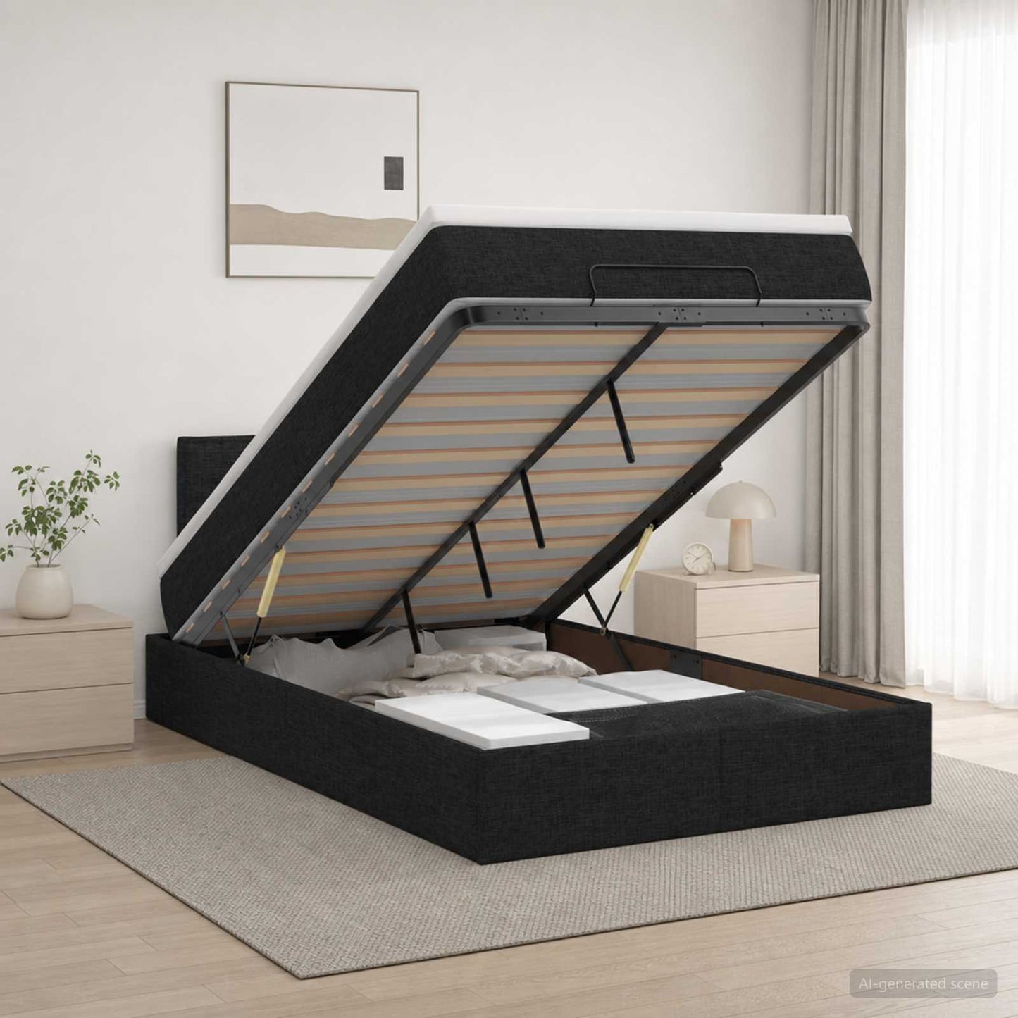 vidaXL Κρεβάτι Ottoman με Στρώμα και LED Μαύρο 120 x 200 cm Ύφασμα