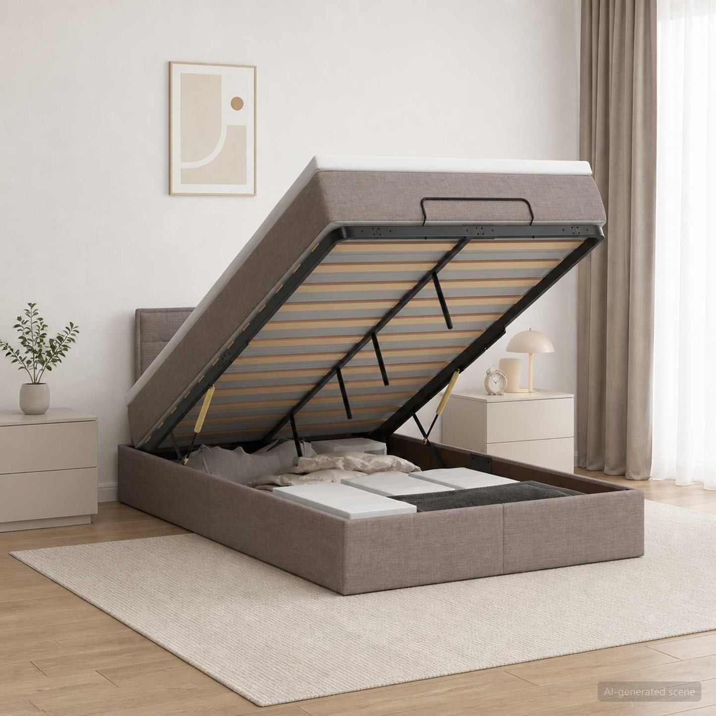 vidaXL Κρεβάτι Ottoman με στρώμα με κεφαλάρι Taupe 120 x 200 cm Ύφασμα