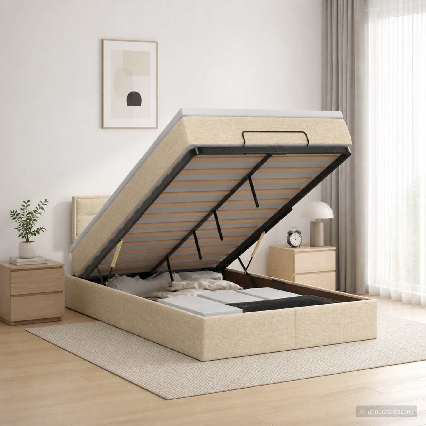 vidaXL Κρεβάτι Ottoman με στρώμα με κεφαλάρι Κρεμ 120 x 200 cm Ύφασμα