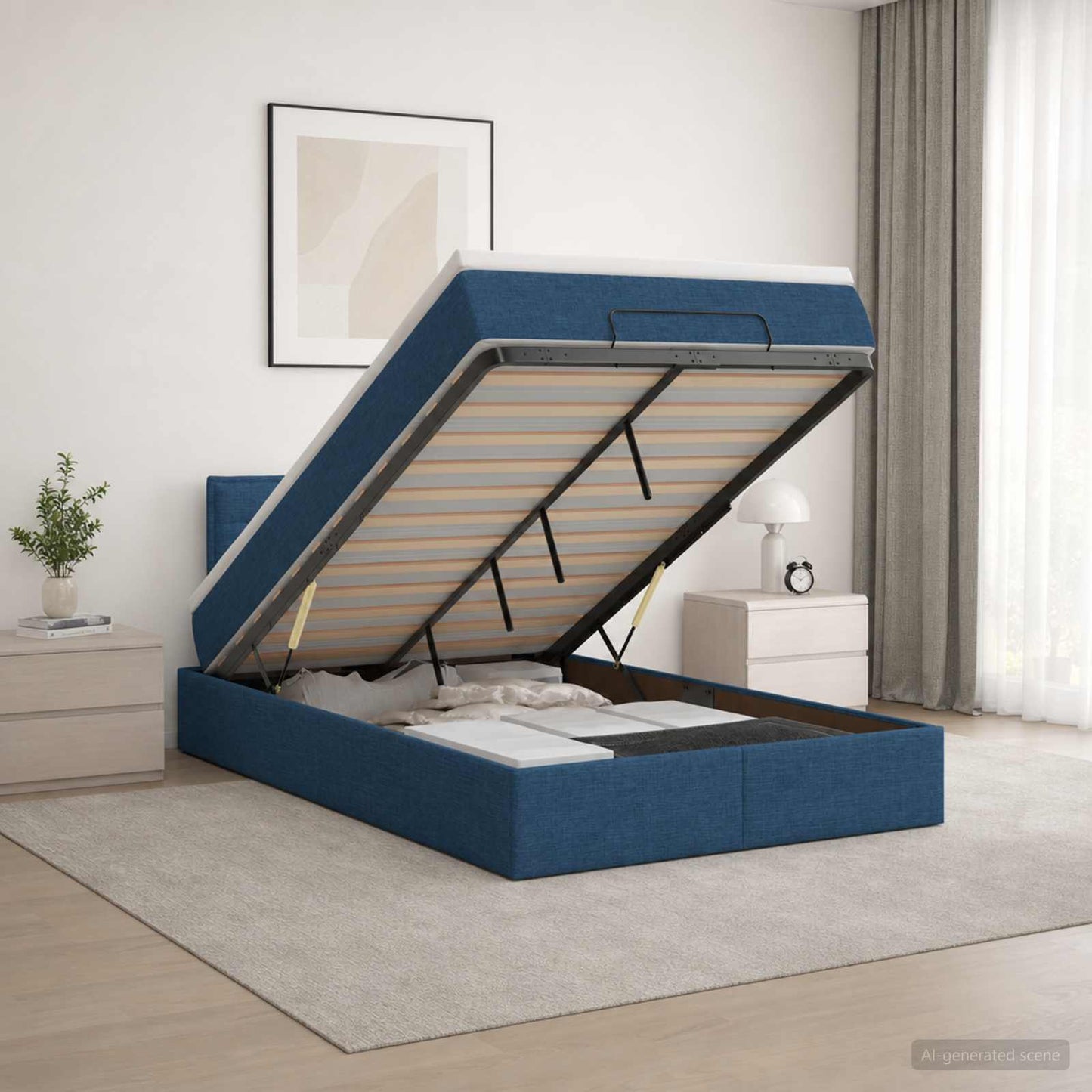 vidaXL Κρεβάτι Ottoman με στρώμα με κεφαλάρι Μπλε 120 x 190 cm Ύφασμα