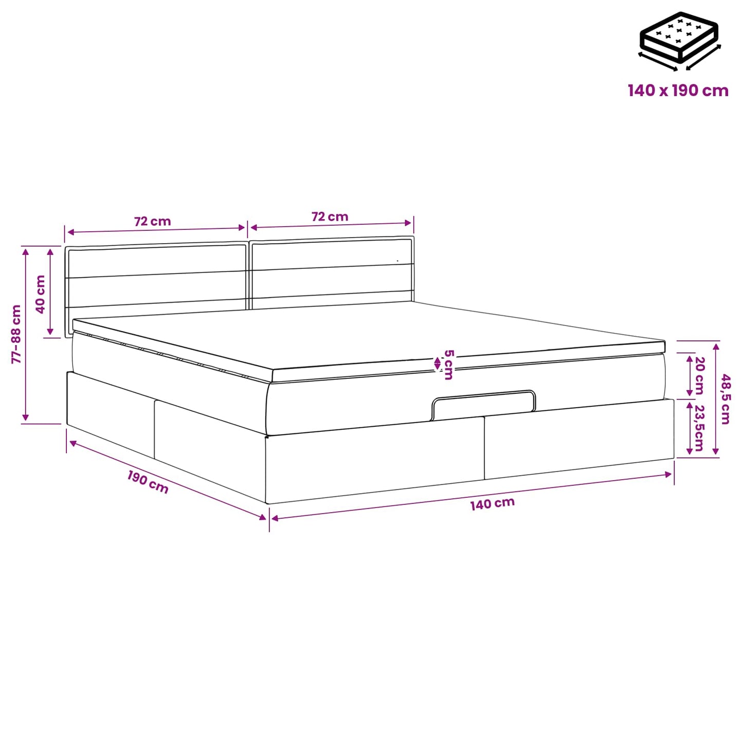 vidaXL Κρεβάτι Ottoman με στρώμα Σκούρο Γκρι 140 x 190 cm Ύφασμα