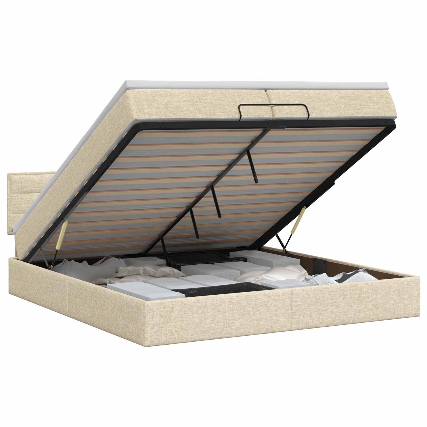 vidaXL Κρεβάτι Ottoman με στρώμα με κεφαλάρι Κρεμ 200 x 200 cm Ύφασμα