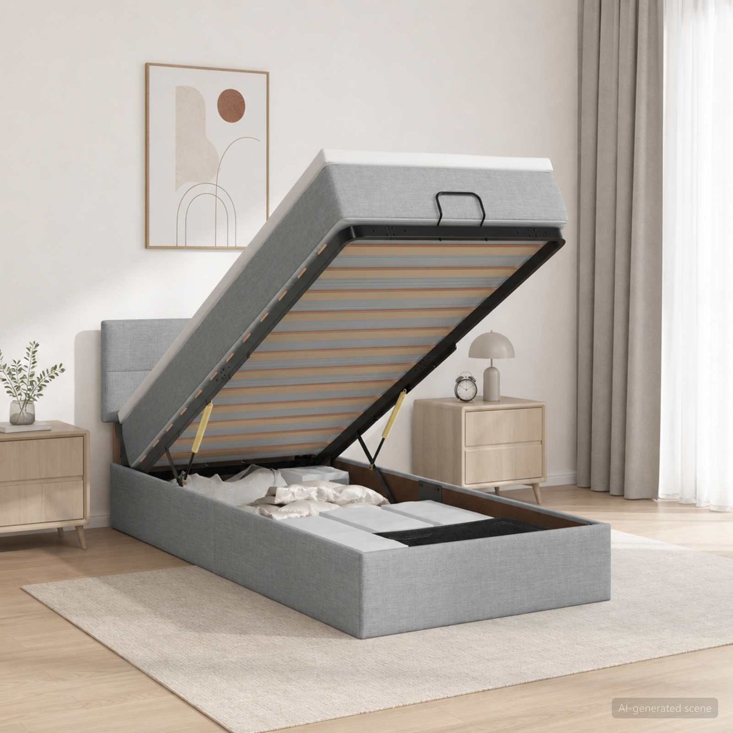 vidaXL Κρεβάτι Ottoman με Στρώμα και LED Ανοιχτό γκρι 80 x 200 cm