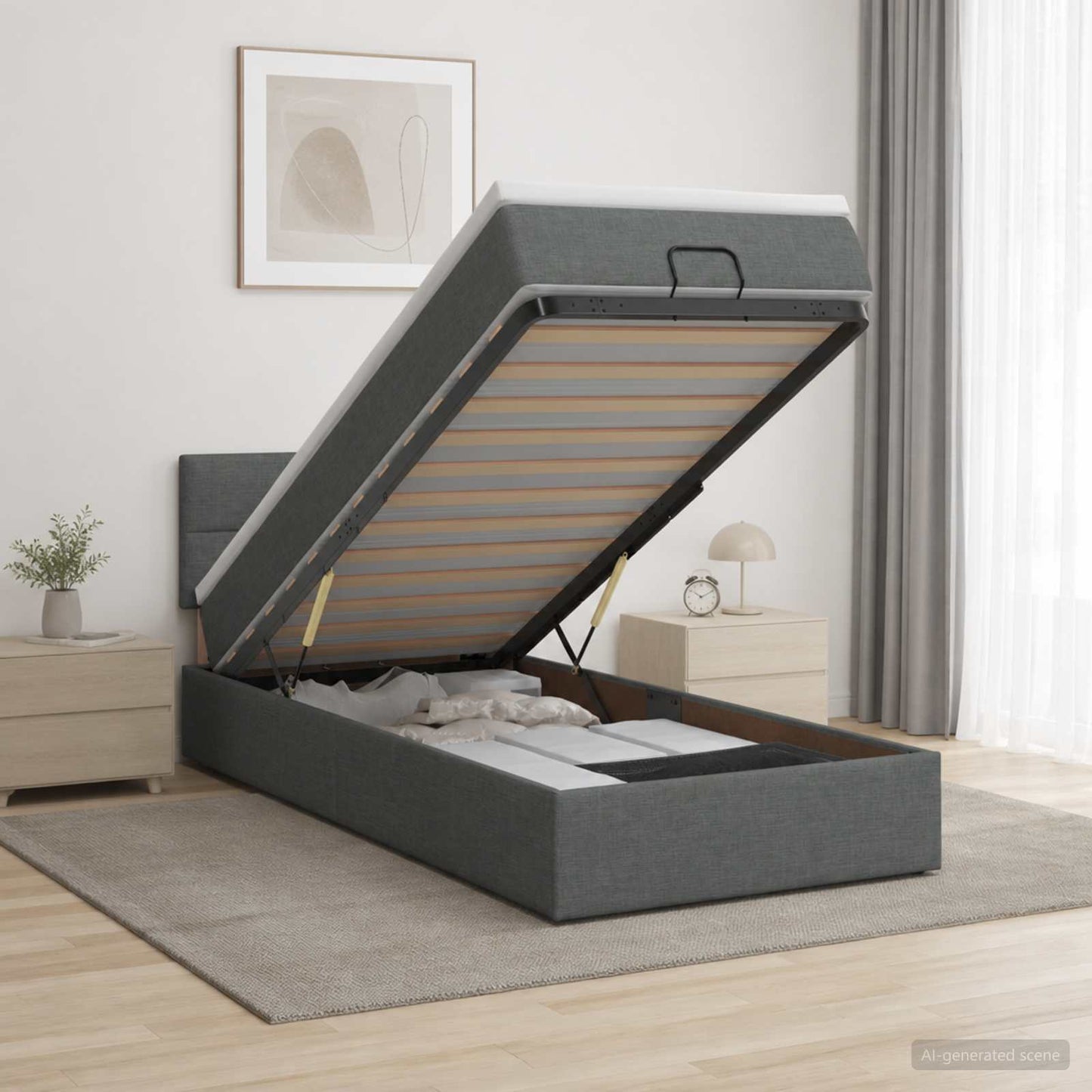 vidaXL Κρεβάτι Ottoman με στρώμα Σκούρο Γκρι 90 x 200 cm Ύφασμα
