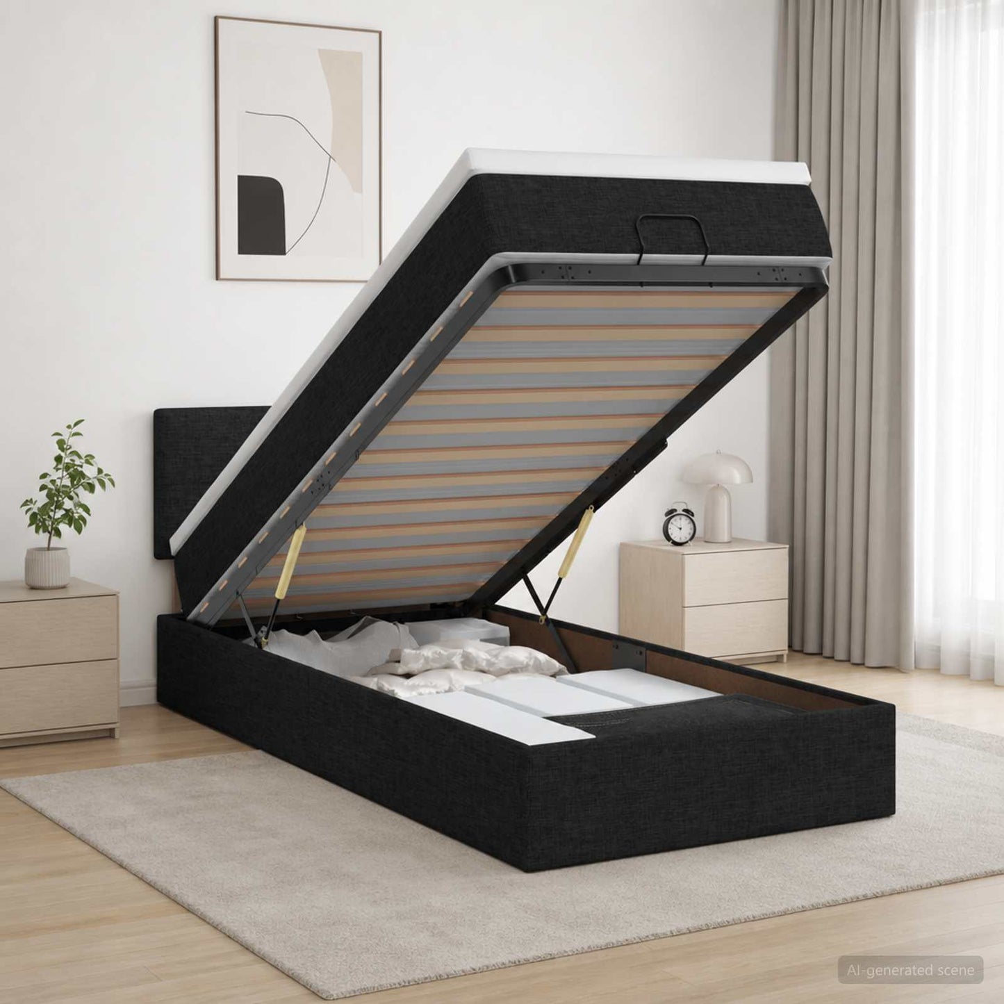 vidaXL Κρεβάτι Ottoman με στρώμα με κεφαλάρι Μαύρο 80 x 200 cm Ύφασμα