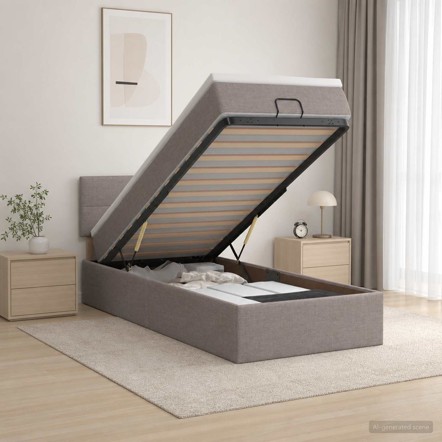 vidaXL Κρεβάτι Ottoman με Στρώμα και LED Taupe 80 x 200 cm Ύφασμα