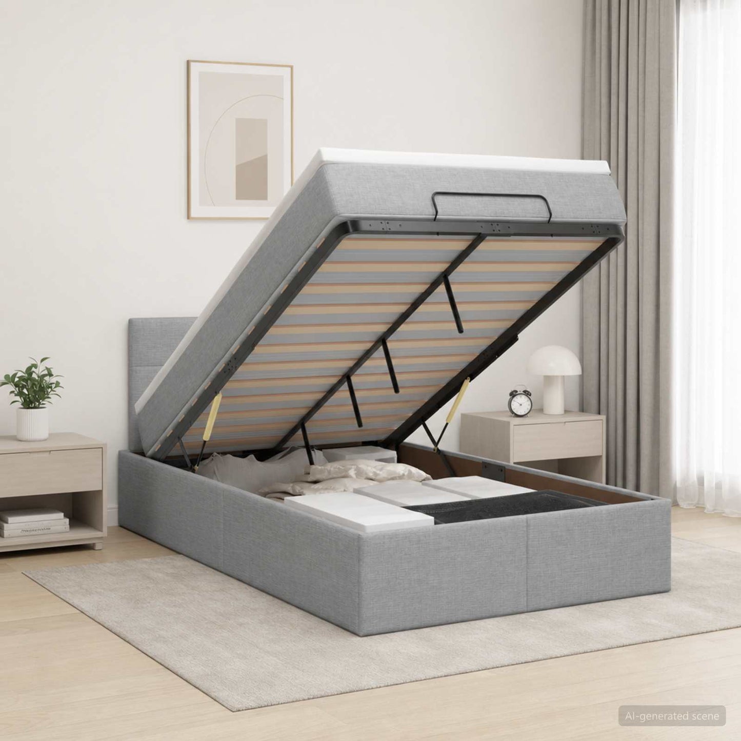 vidaXL Κρεβάτι Ottoman με Στρώμα και LED Ανοιχτό γκρι 120 x 200 cm