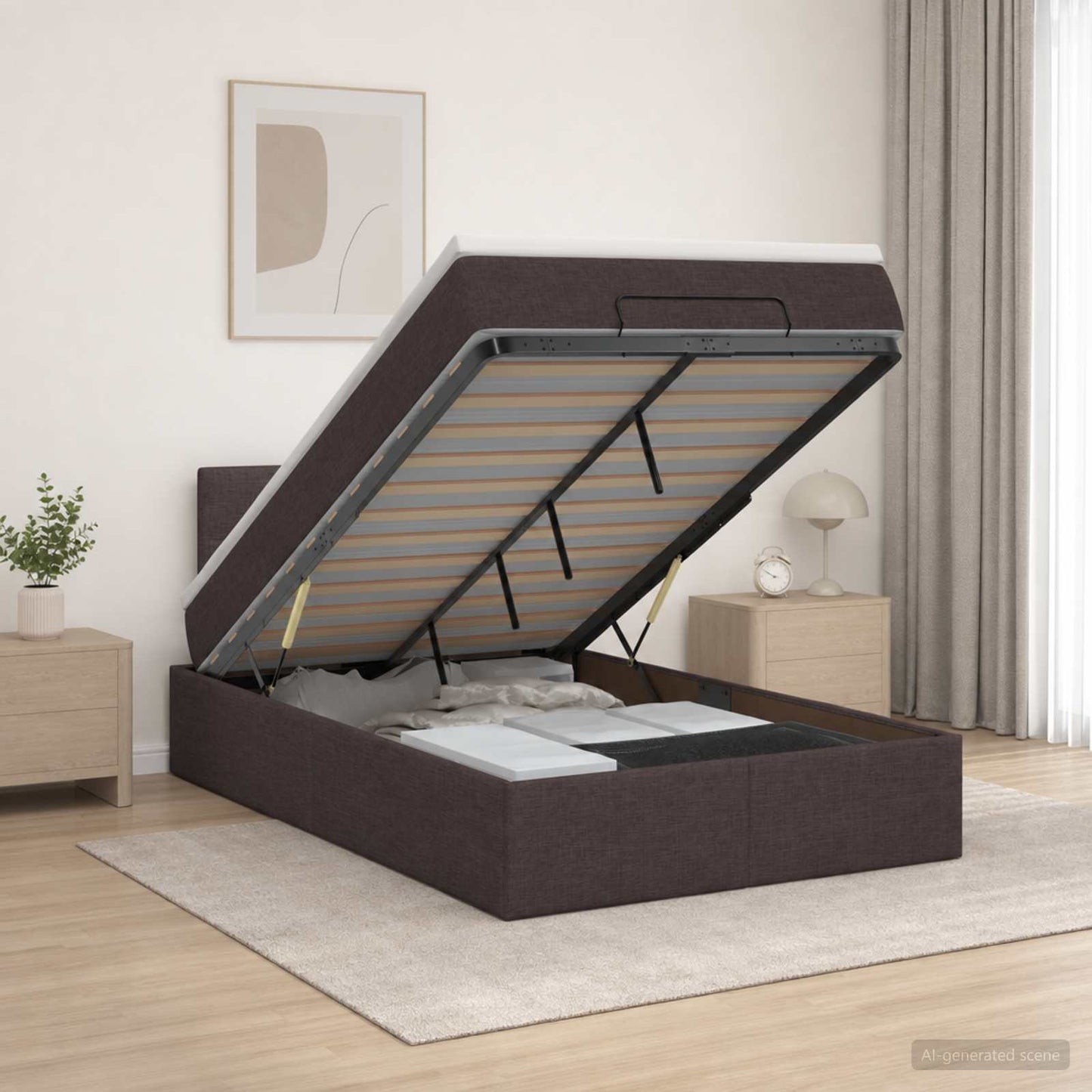 vidaXL Κρεβάτι Ottoman με Στρώμα και LED Σκούρο Καφέ 120 x 190 cm