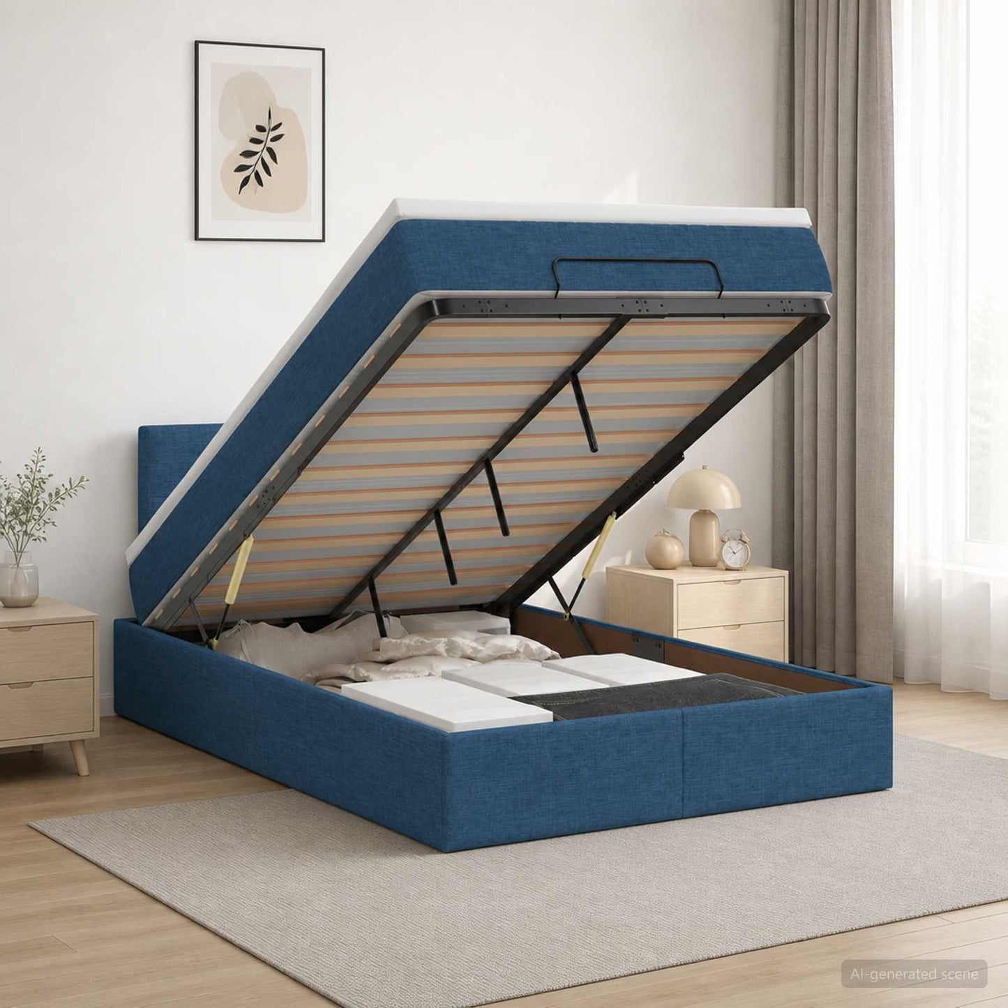 vidaXL Κρεβάτι Ottoman με Στρώμα και LED Μπλε 120 x 200 cm Ύφασμα