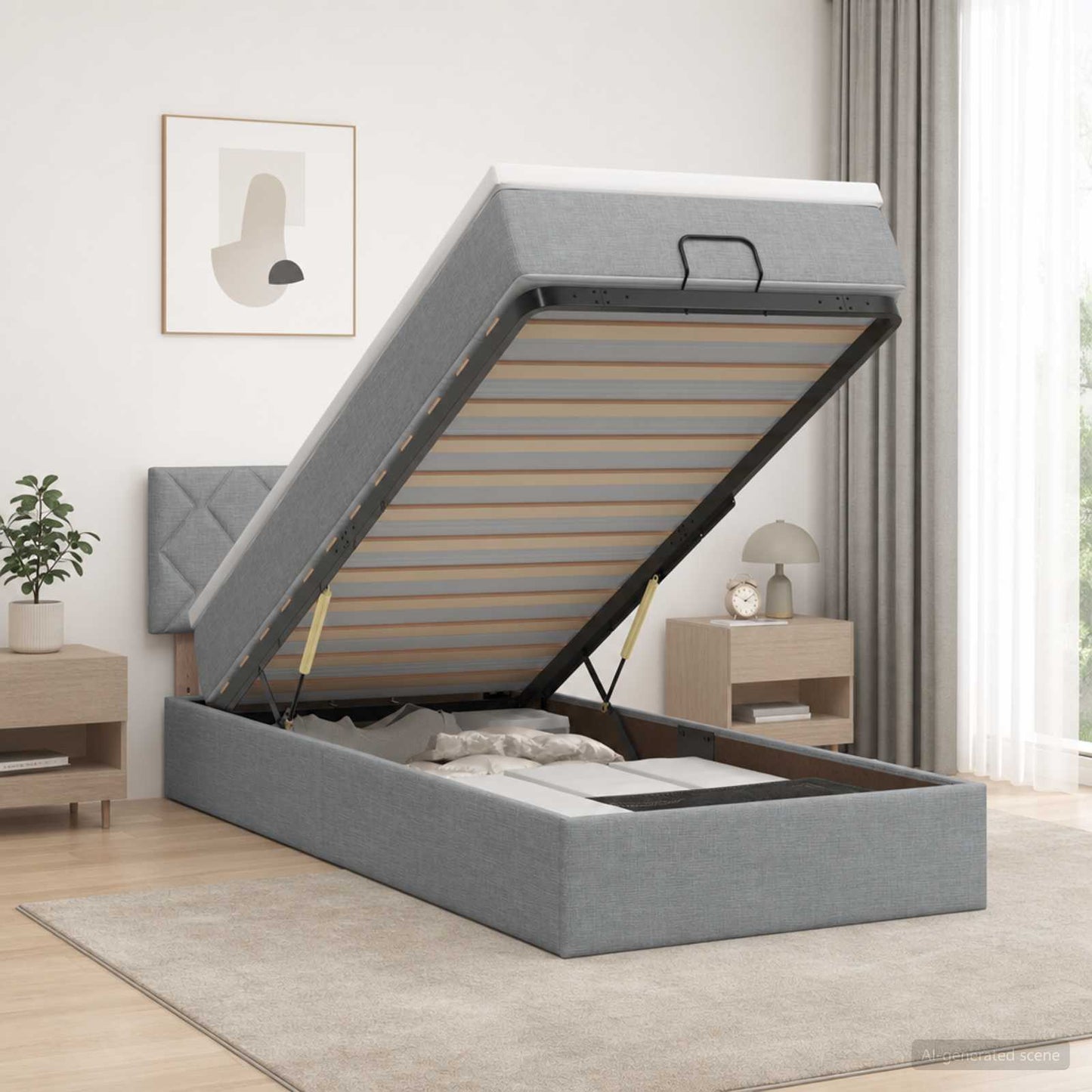 vidaXL Κρεβάτι Ottoman με στρώμα Ανοιχτό γκρι 100 x 200 cm Ύφασμα