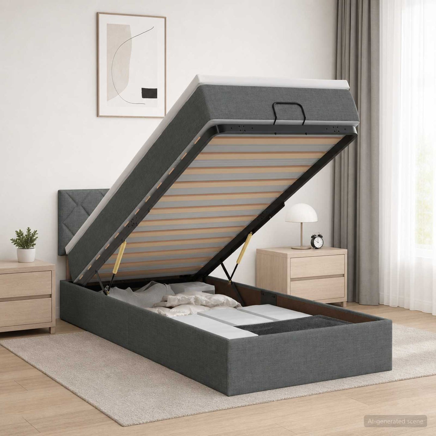 vidaXL Κρεβάτι Ottoman με Στρώμα και LED Σκούρο Γκρι 100 x 200 cm