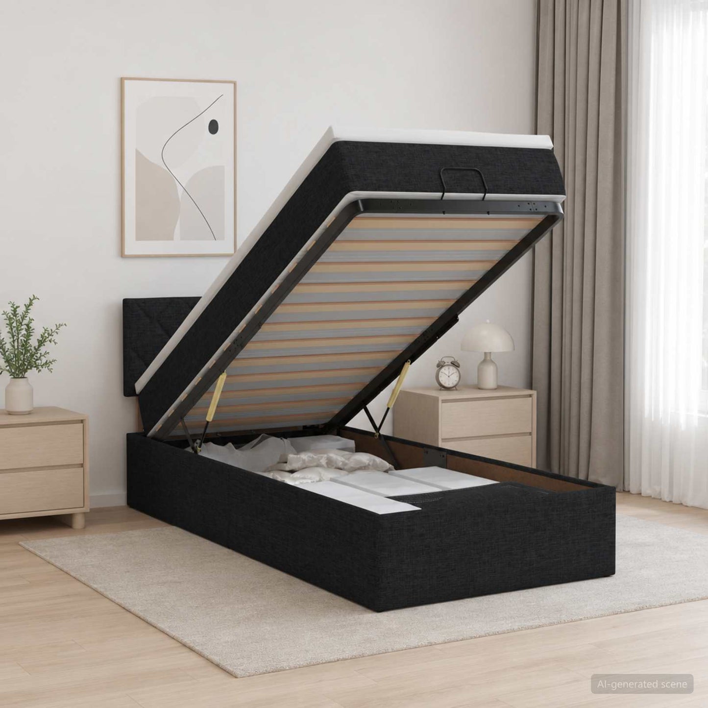 vidaXL Κρεβάτι Ottoman με στρώμα με κεφαλάρι Μαύρο 100 x 200 cm Ύφασμα
