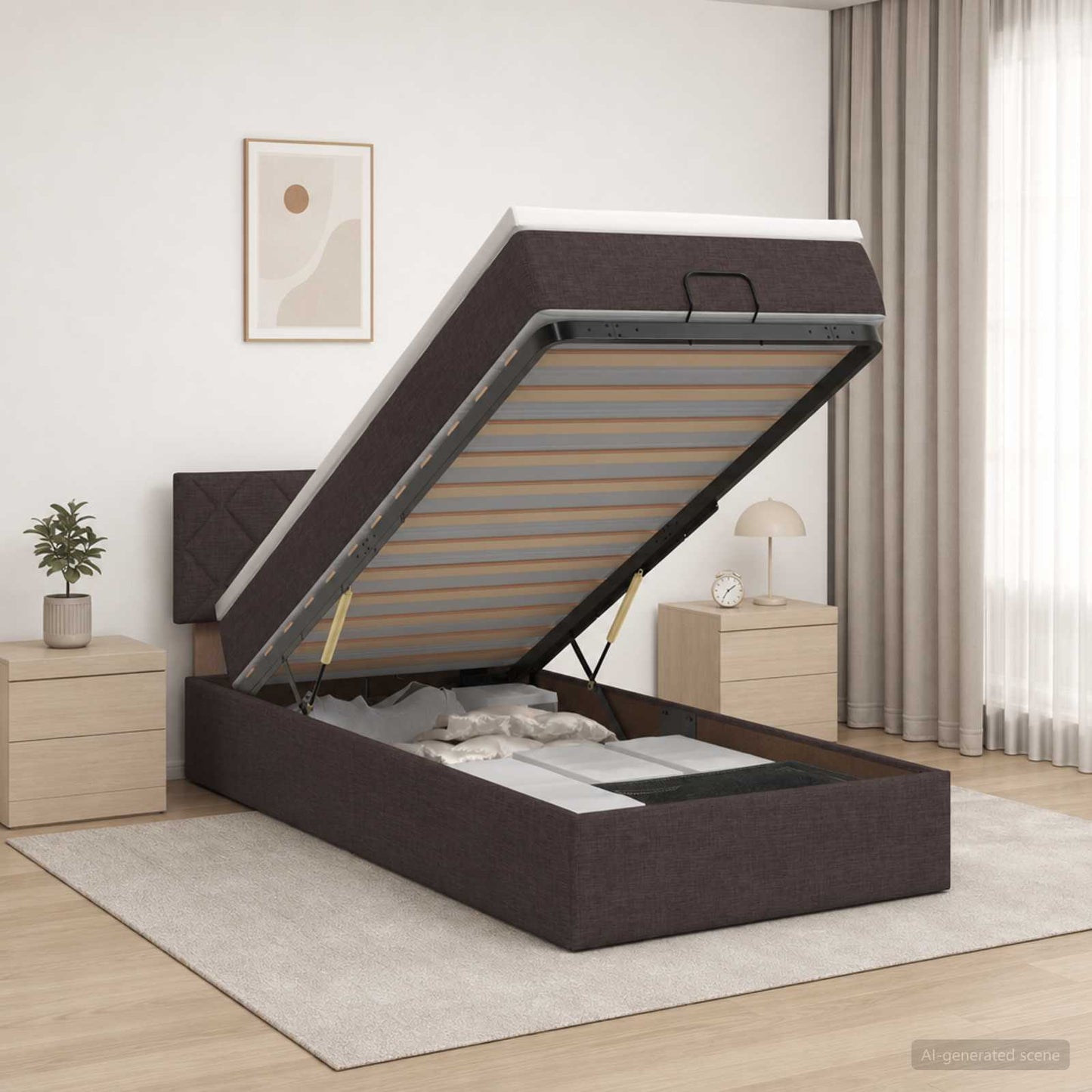 vidaXL Κρεβάτι Ottoman με Στρώμα και LED Σκούρο Καφέ 80 x 200 cm