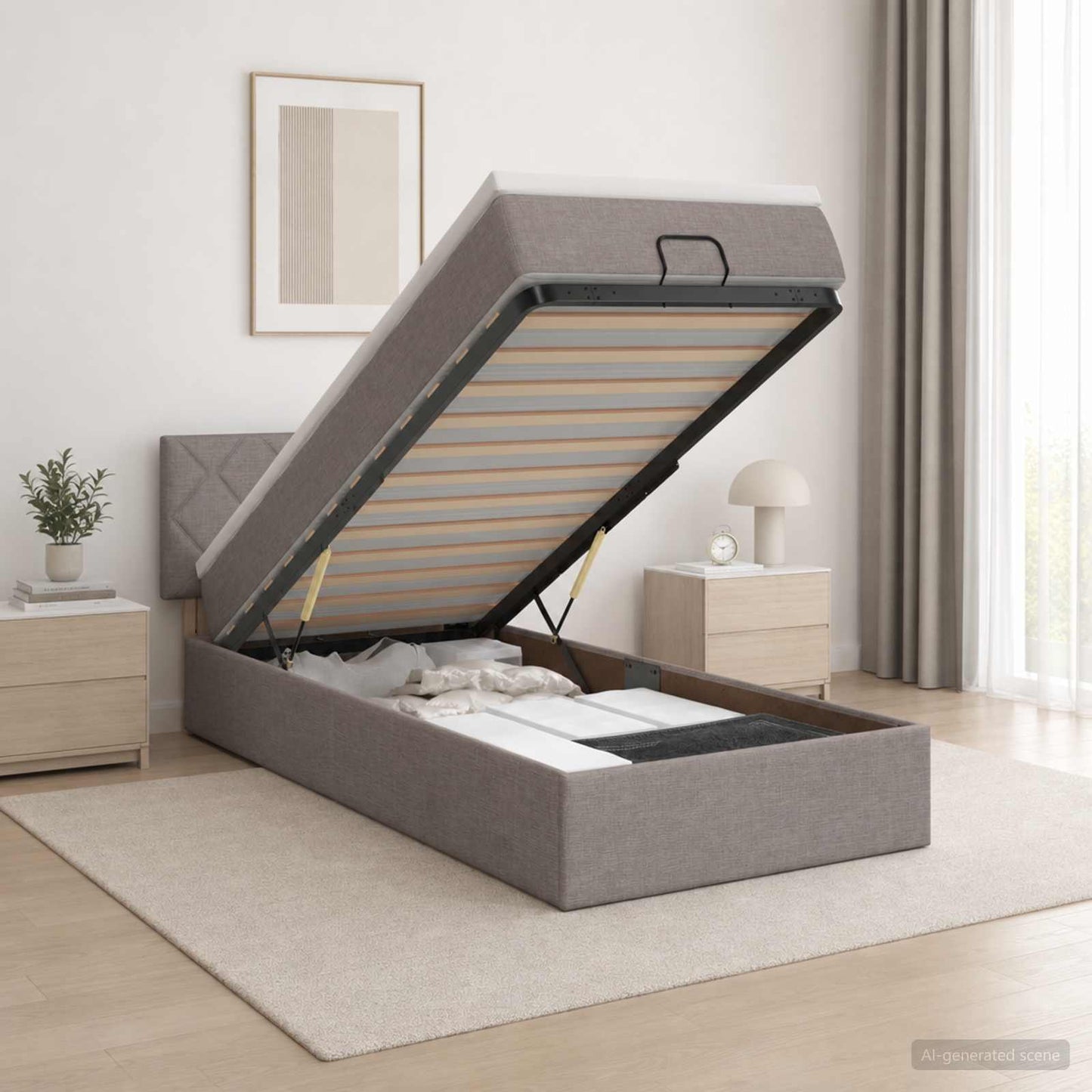 vidaXL Κρεβάτι Ottoman με Στρώμα και LED Taupe 80 x 200 cm Ύφασμα