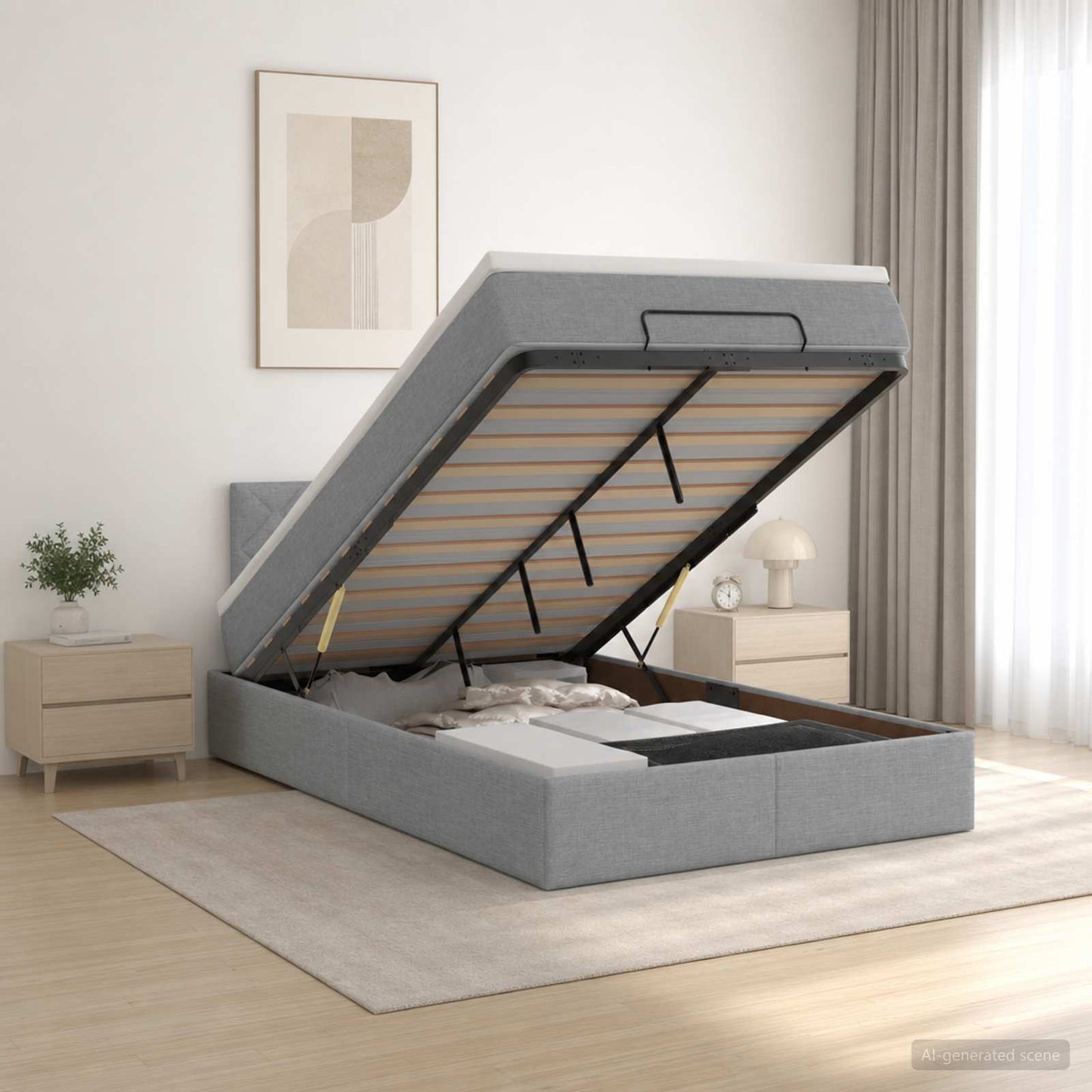 vidaXL Κρεβάτι Ottoman με στρώμα Ανοιχτό γκρι 120 x 200 cm Ύφασμα
