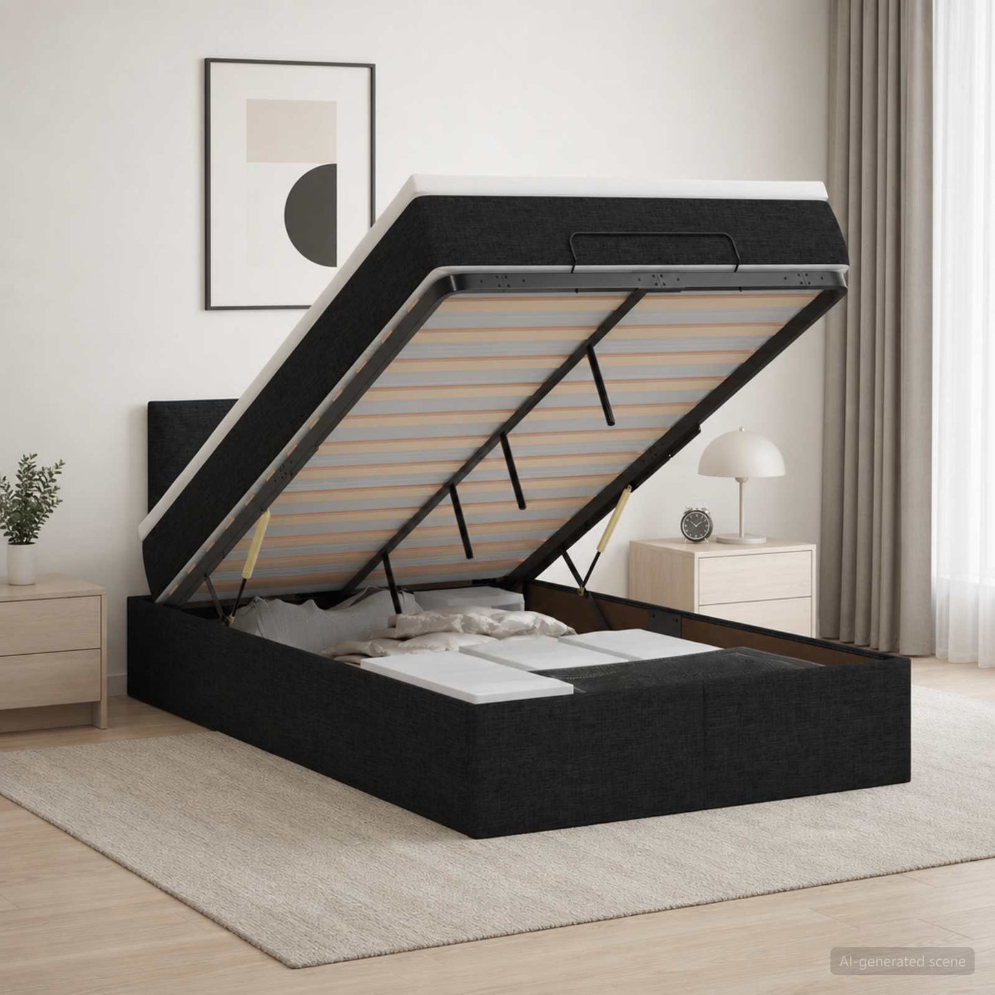 vidaXL Κρεβάτι Ottoman με Στρώμα και LED Μαύρο 120 x 190 cm Ύφασμα