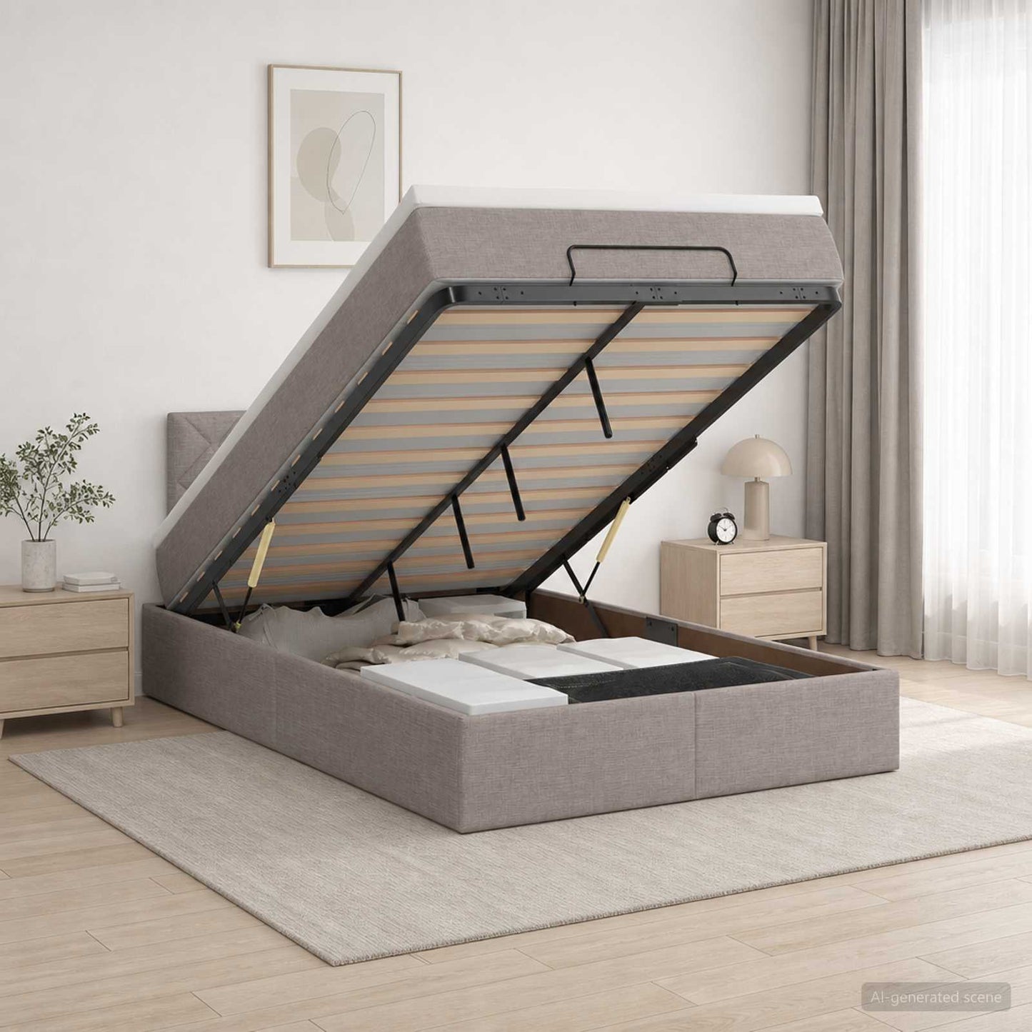 vidaXL Κρεβάτι Ottoman με Στρώμα και LED Taupe 120 x 200 cm Ύφασμα