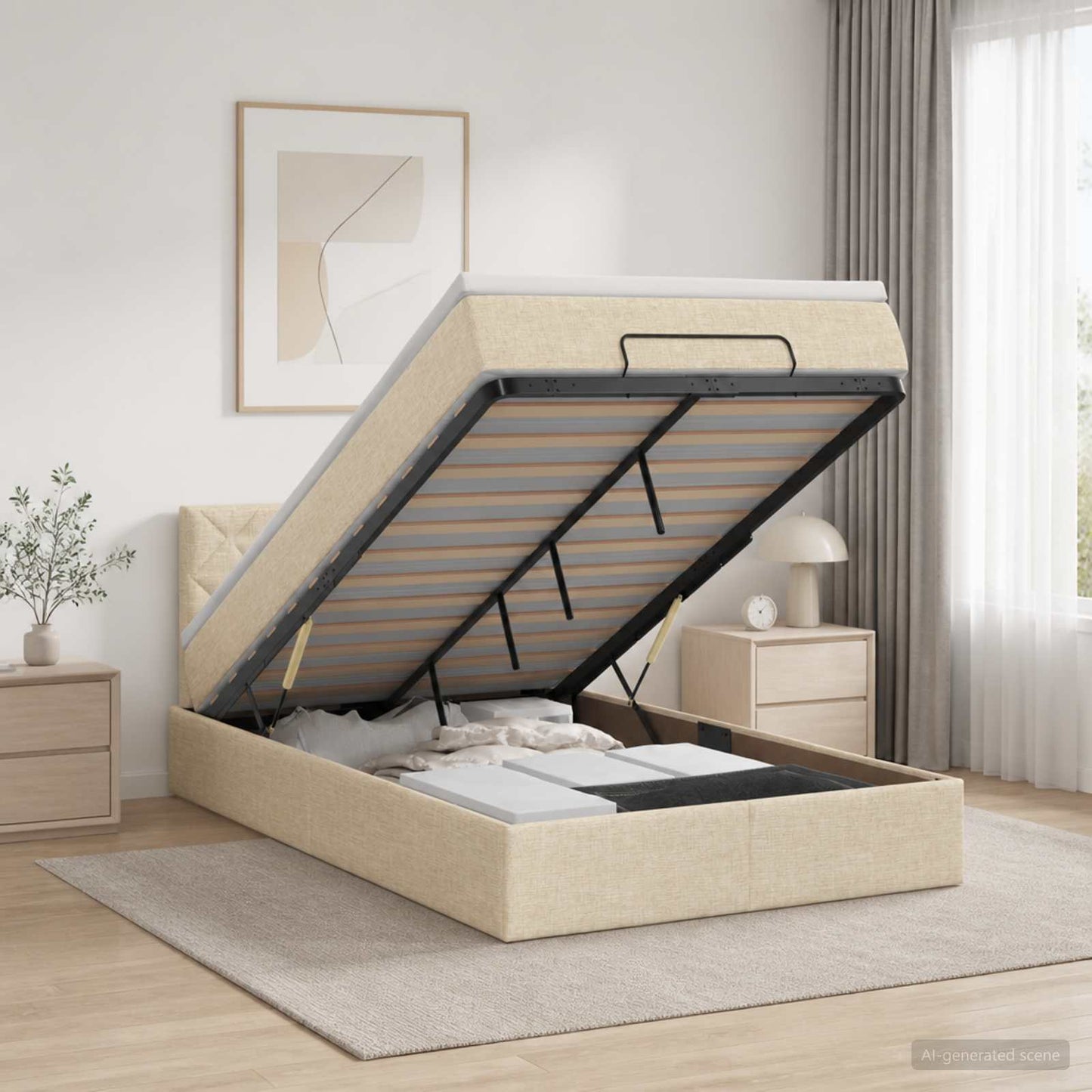 vidaXL Κρεβάτι Ottoman με στρώμα με κεφαλάρι Κρεμ 120 x 190 cm Ύφασμα