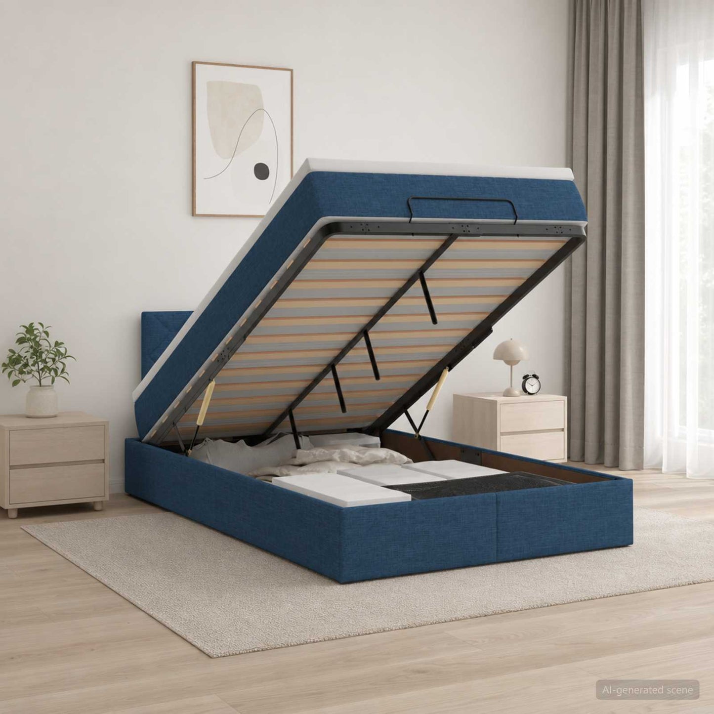 vidaXL Κρεβάτι Ottoman με στρώμα με κεφαλάρι Μπλε 120 x 200 cm Ύφασμα