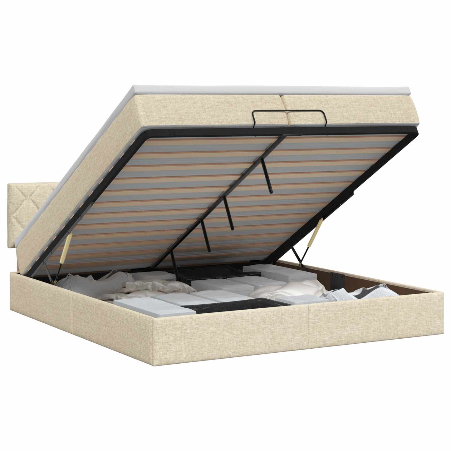 vidaXL Κρεβάτι Ottoman με στρώμα με κεφαλάρι Κρεμ 200 x 200 cm Ύφασμα