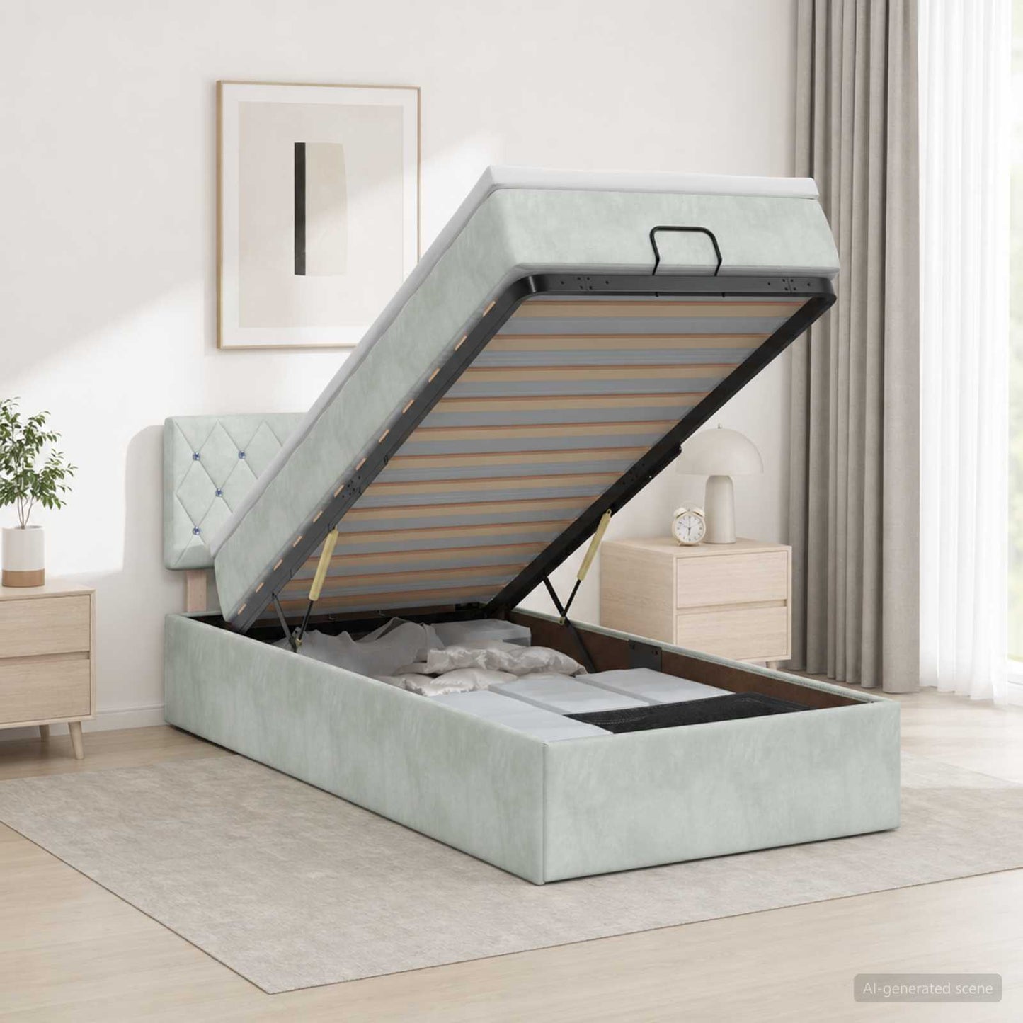 vidaXL Κρεβάτι Ottoman με στρώμα Ανοιχτό γκρι 90 x 190 cm Βελούδο