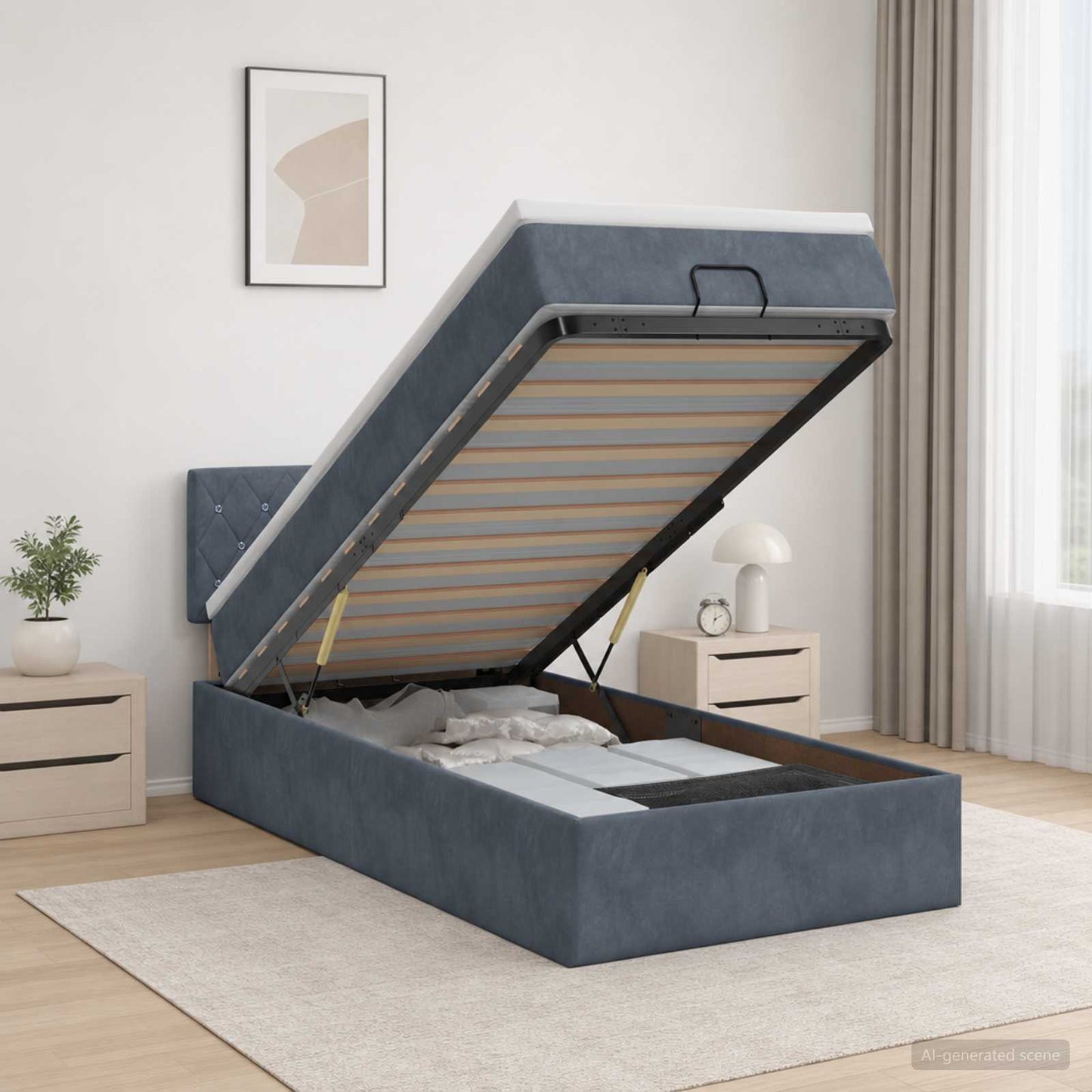 vidaXL Κρεβάτι Ottoman με Στρώμα και LED Σκούρο Γκρι 80 x 200 cm