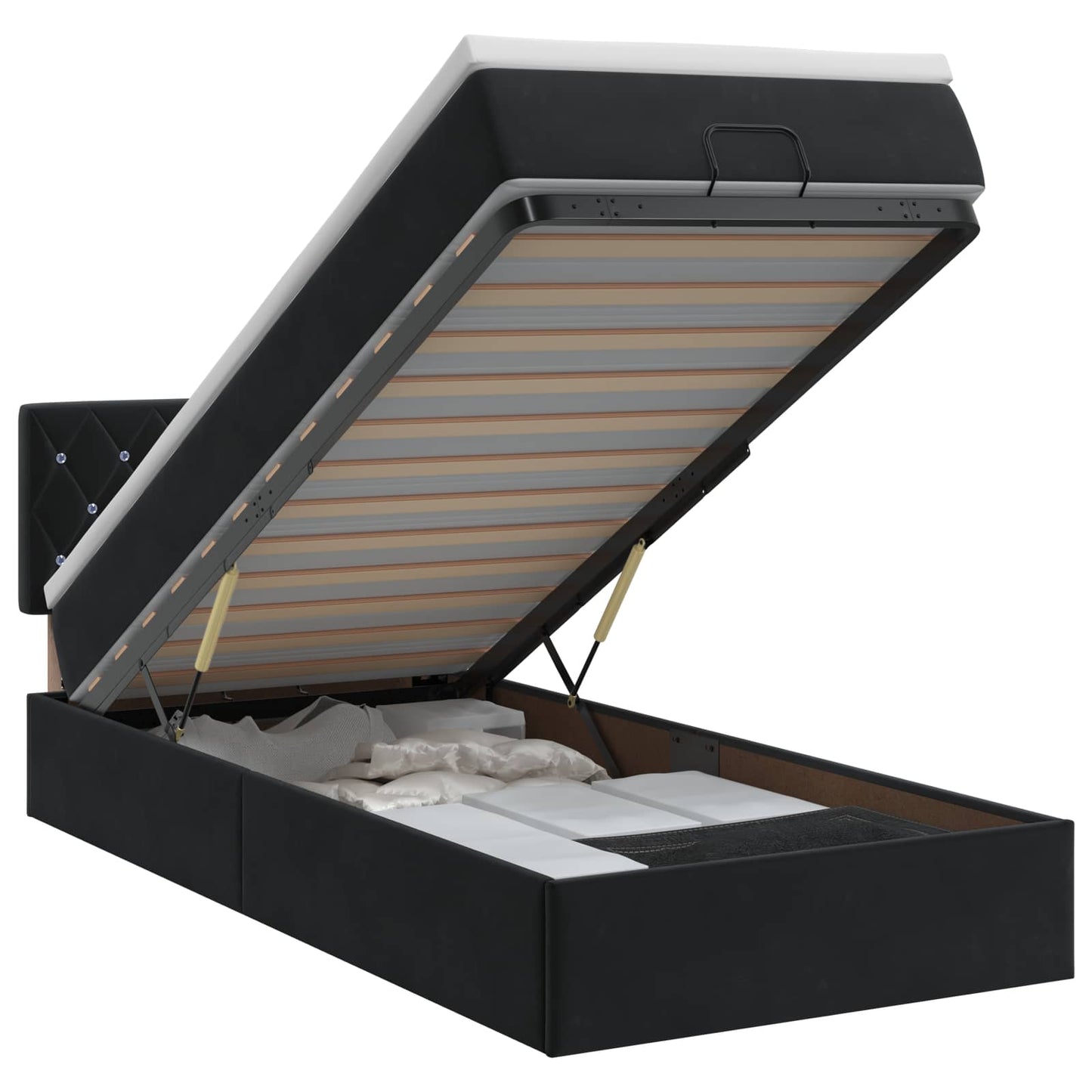 vidaXL Κρεβάτι Ottoman με στρώμα με κεφαλάρι Μαύρο 80 x 200 cm Βελούδο