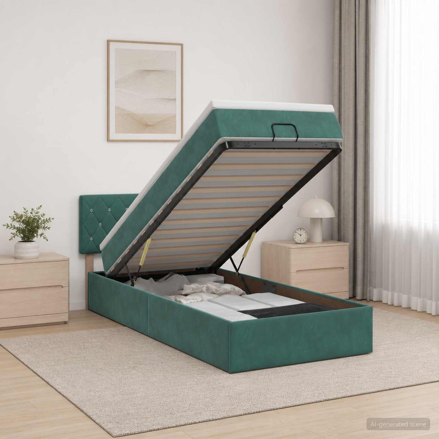 vidaXL Κρεβάτι Ottoman με στρώμα Σκούρο Πράσινο 90 x 190 cm Βελούδο