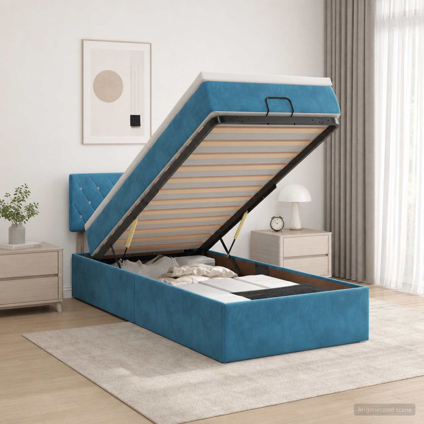 vidaXL Κρεβάτι Ottoman με στρώμα Σκούρο Μπλε 90 x 190 cm Βελούδο