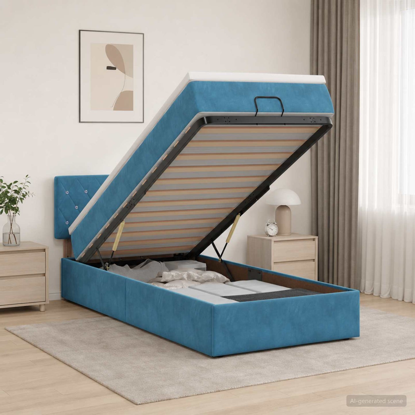 vidaXL Κρεβάτι Ottoman με στρώμα Σκούρο Μπλε 90 x 190 cm Βελούδο