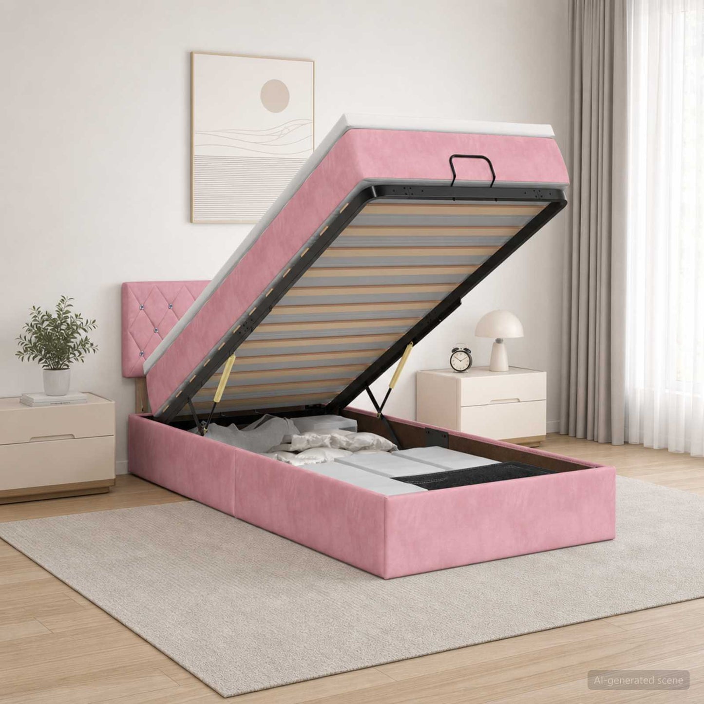 vidaXL Κρεβάτι Ottoman με στρώμα με κεφαλάρι Ροζ 90 x 200 cm Βελούδο