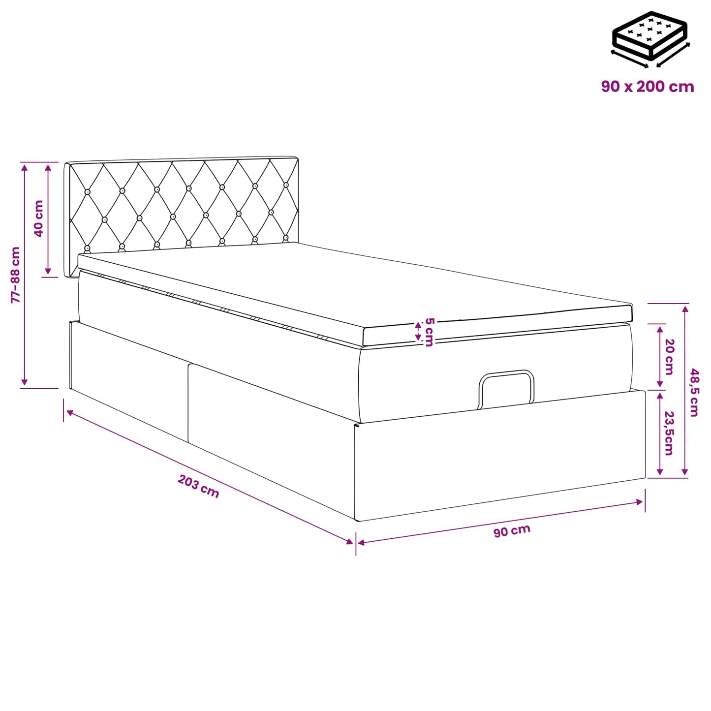 vidaXL Κρεβάτι Ottoman με στρώμα Σκούρο Πράσινο 90 x 200 cm Βελούδο