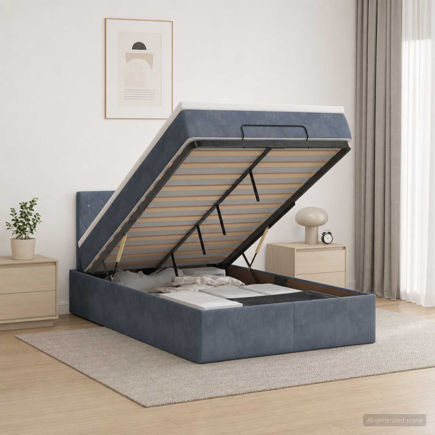vidaXL Κρεβάτι Ottoman με Στρώμα και LED Σκούρο Γκρι 120 x 190 cm