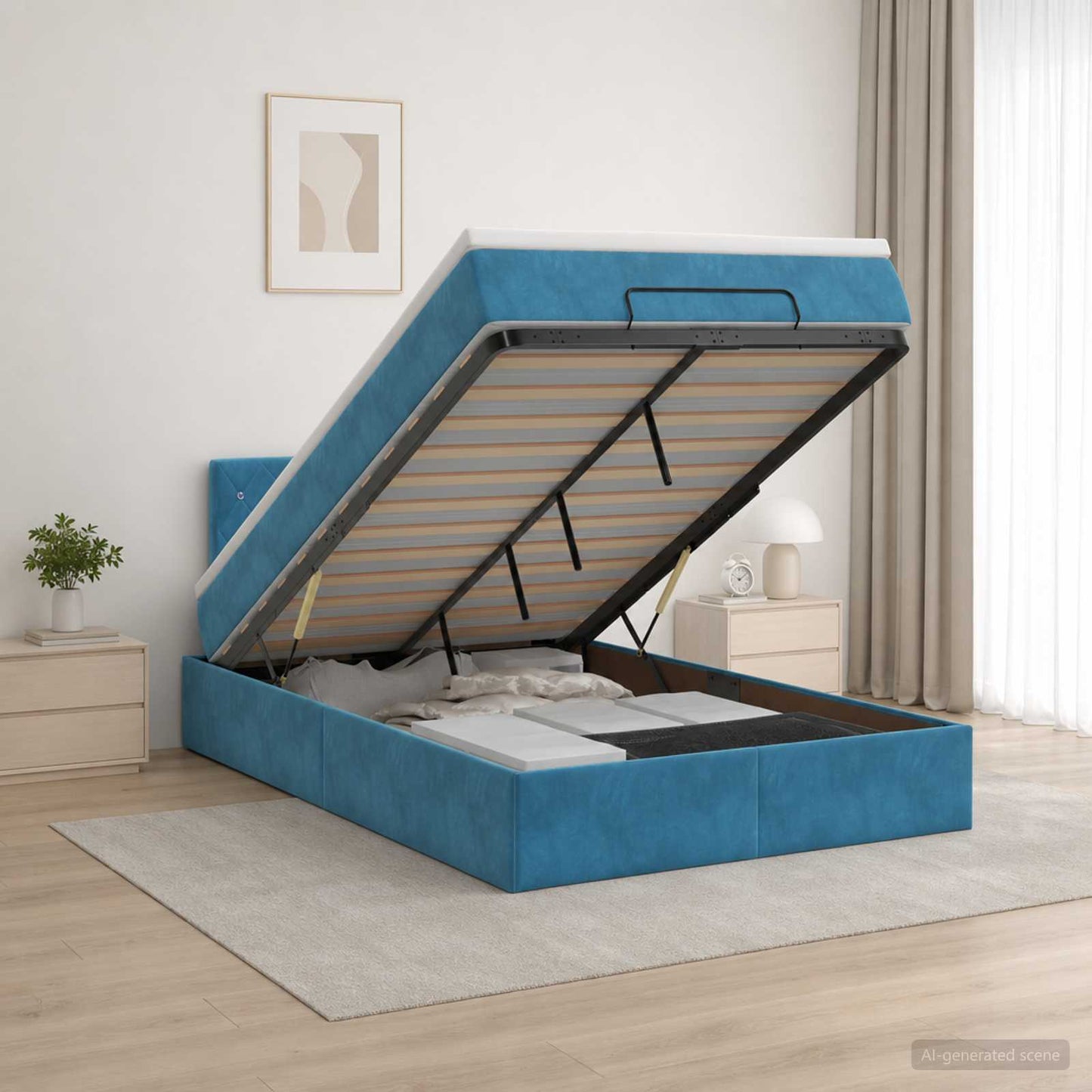 vidaXL Κρεβάτι Ottoman με στρώμα Σκούρο Μπλε 120 x 200 cm Βελούδο