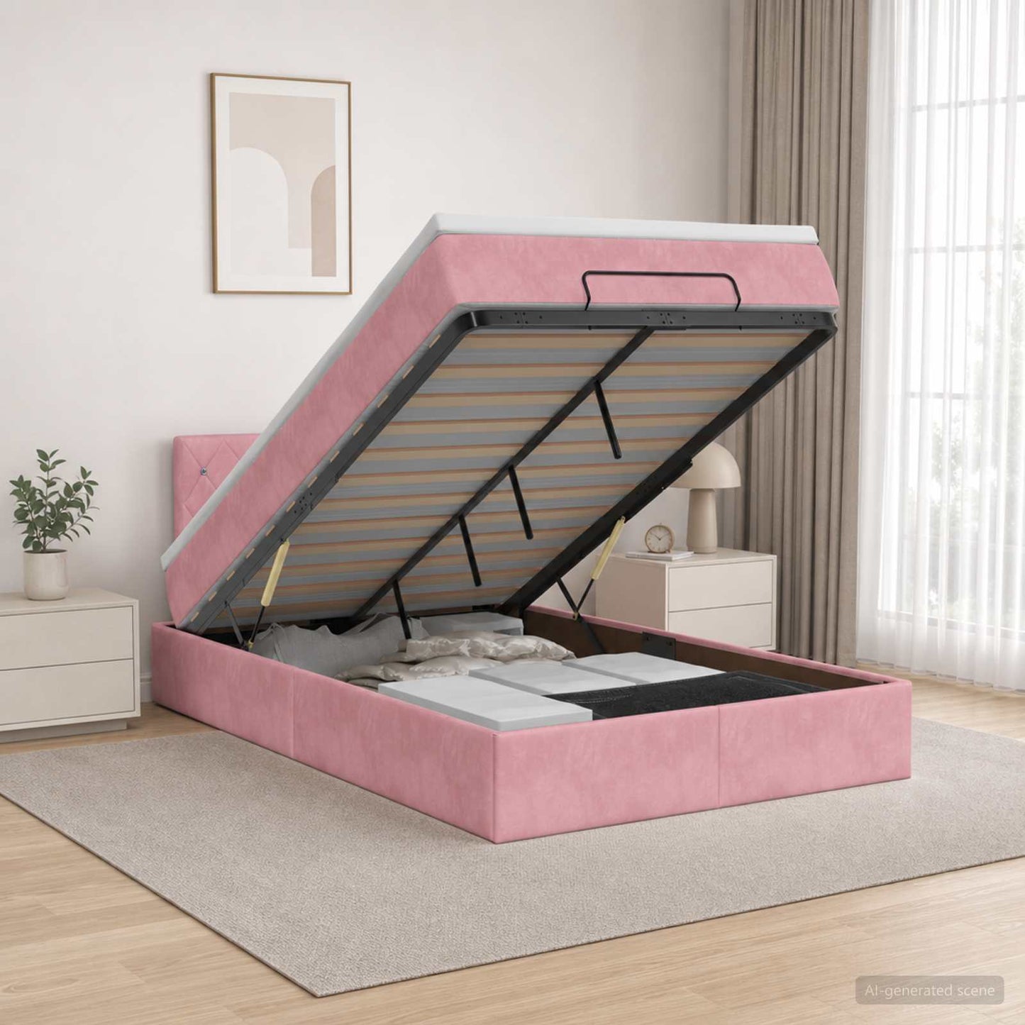 vidaXL Κρεβάτι Ottoman με Στρώμα και LED Ροζ 120 x 200 cm Βελούδο