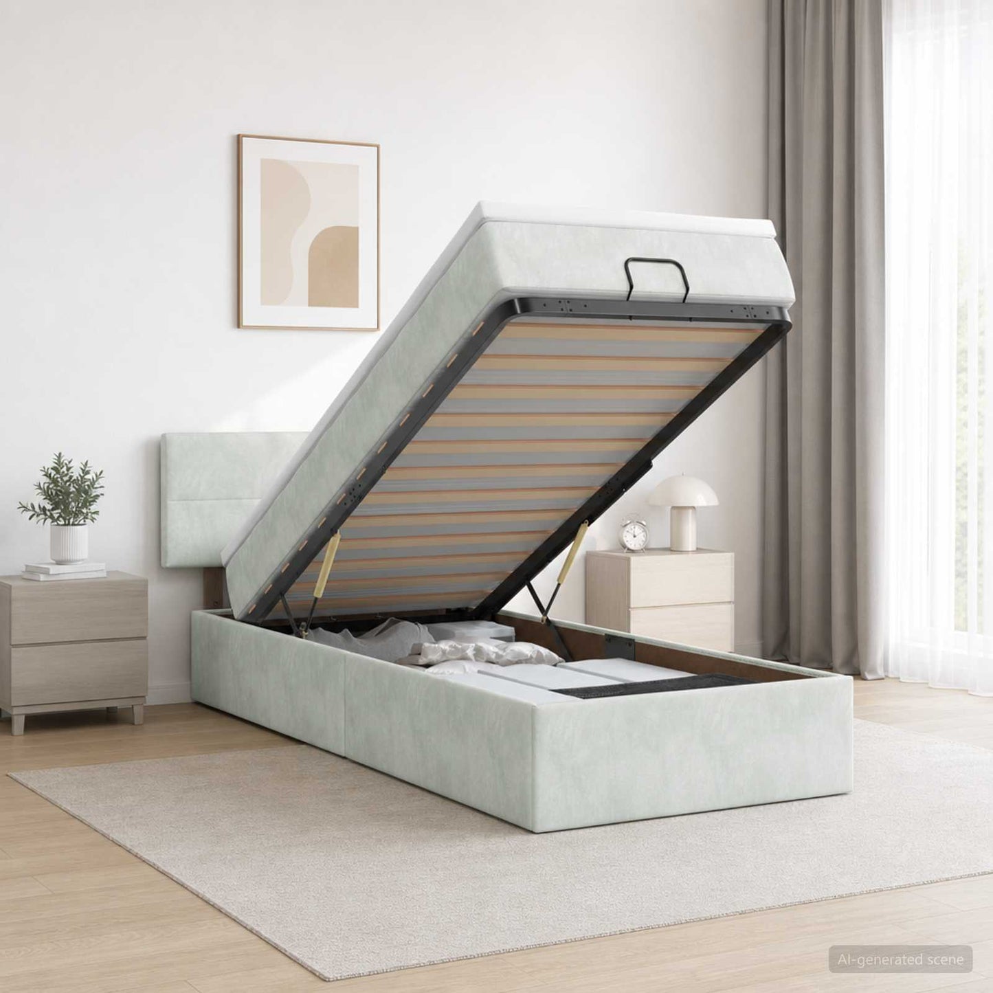 vidaXL Κρεβάτι Ottoman με Στρώμα και LED Ανοιχτό γκρι 80 x 200 cm