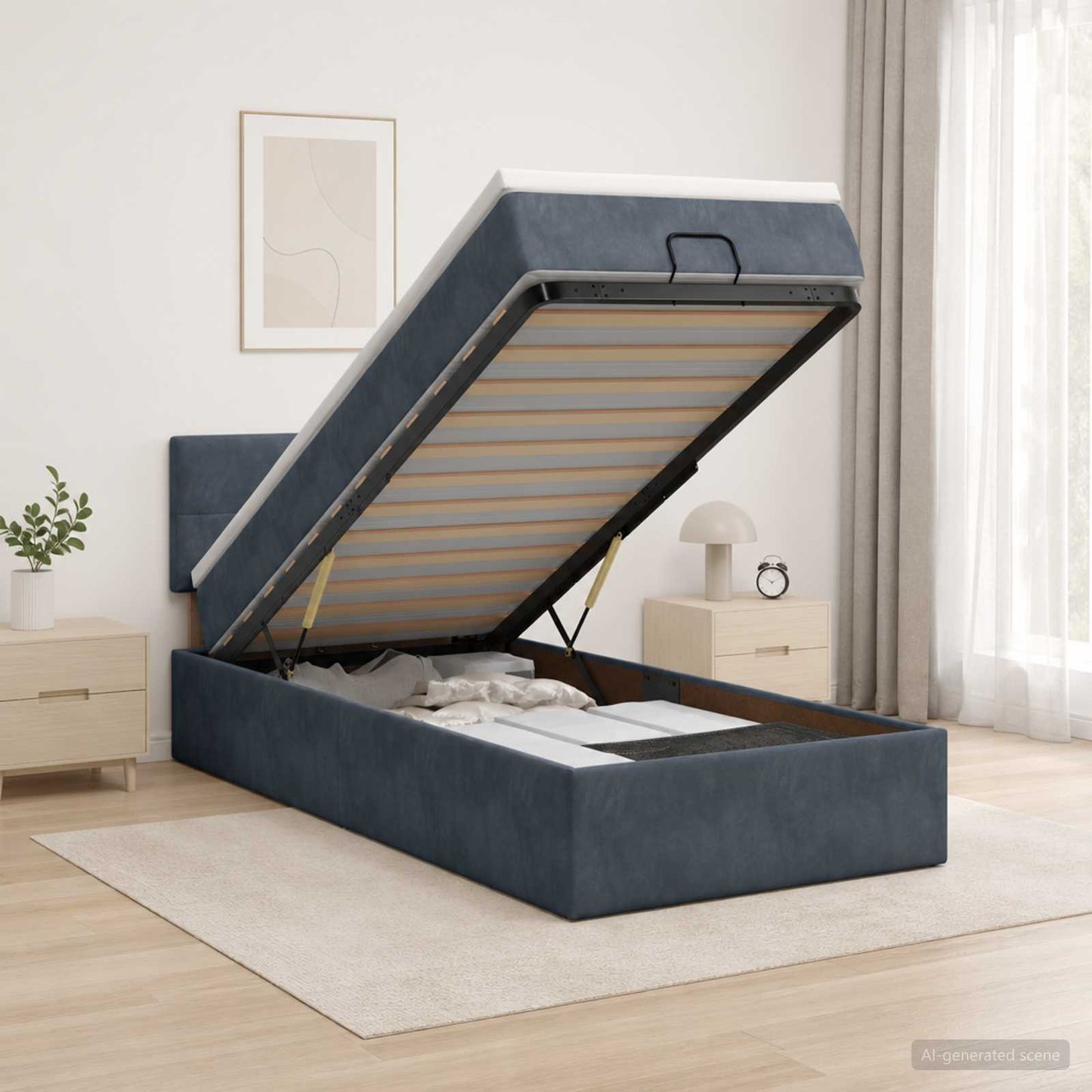 vidaXL Κρεβάτι Ottoman με στρώμα Σκούρο Γκρι 90 x 200 cm Βελούδο