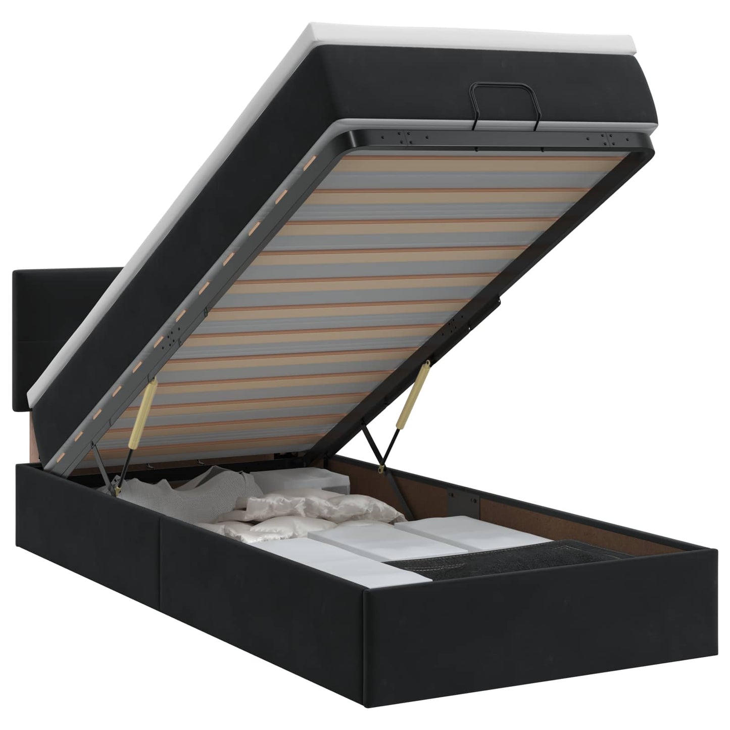 vidaXL Κρεβάτι Ottoman με στρώμα με κεφαλάρι Μαύρο 80 x 200 cm Βελούδο