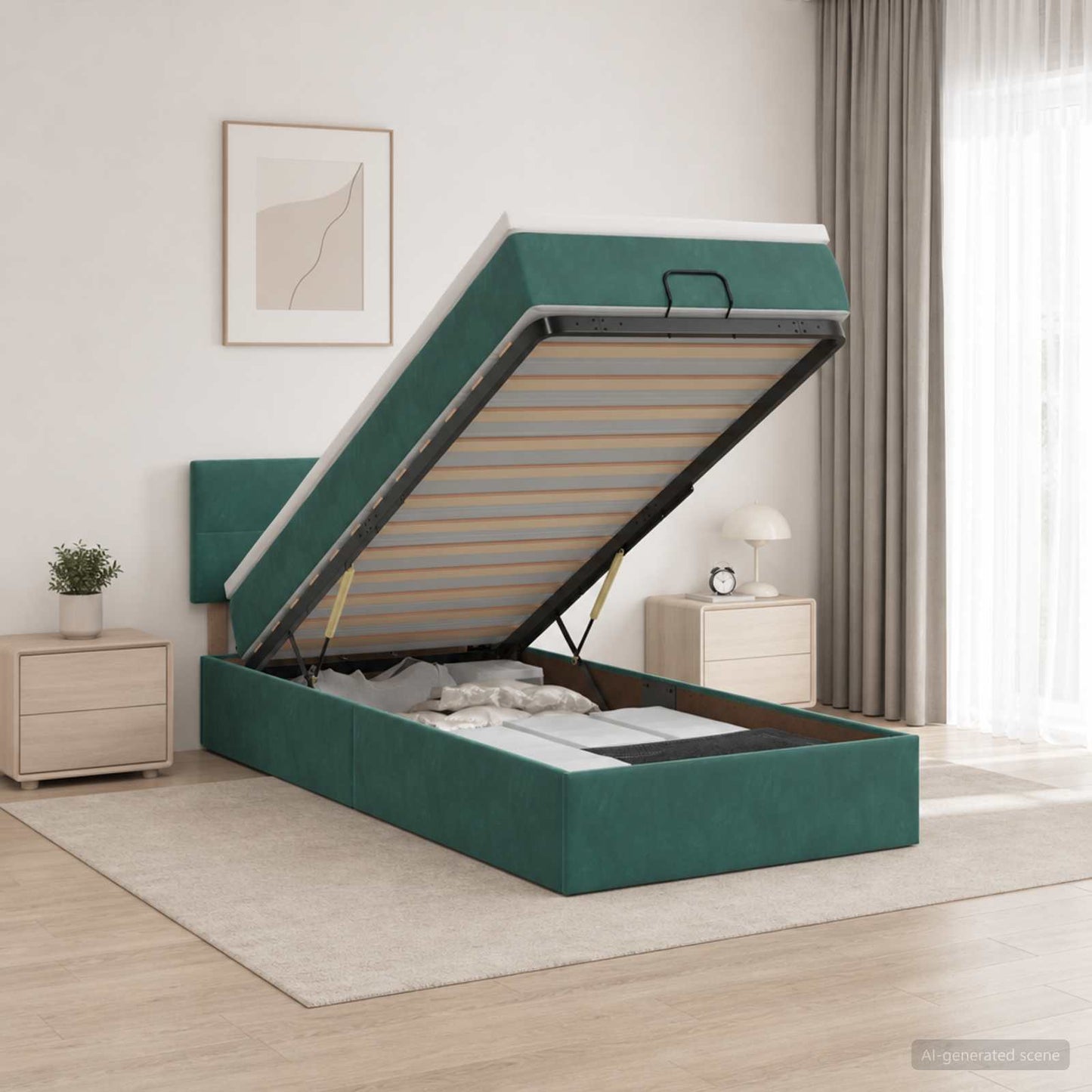 vidaXL Κρεβάτι Ottoman με στρώμα Σκούρο Πράσινο 100 x 200 cm Βελούδο
