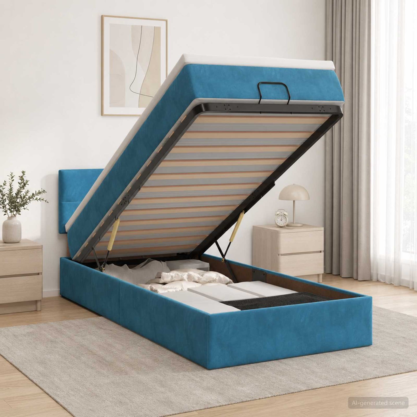 vidaXL Κρεβάτι Ottoman με Στρώμα και LED Σκούρο Μπλε 80 x 200 cm