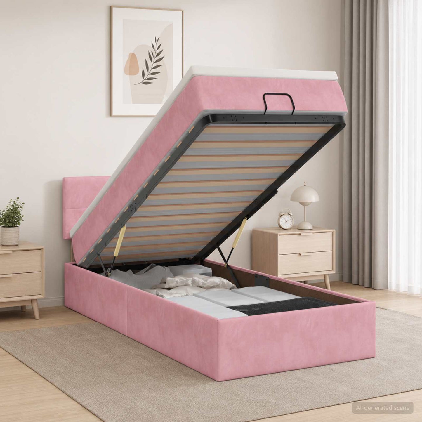 vidaXL Κρεβάτι Ottoman με στρώμα με κεφαλάρι Ροζ 90 x 190 cm Βελούδο